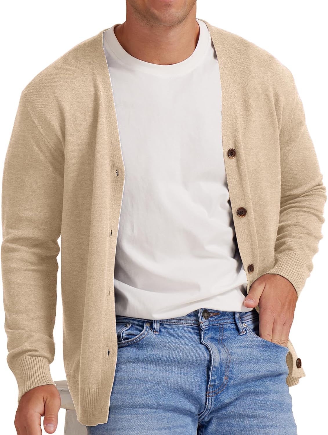 NITAGUT Men's Vintage Striped Long Sleeve Cardigan Sweater with Button V Neck Kn...
