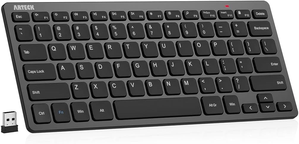 Arteck Wireless Keyboard, Ultra Slim Durable Keyboard with Media Hotkeys for Com...