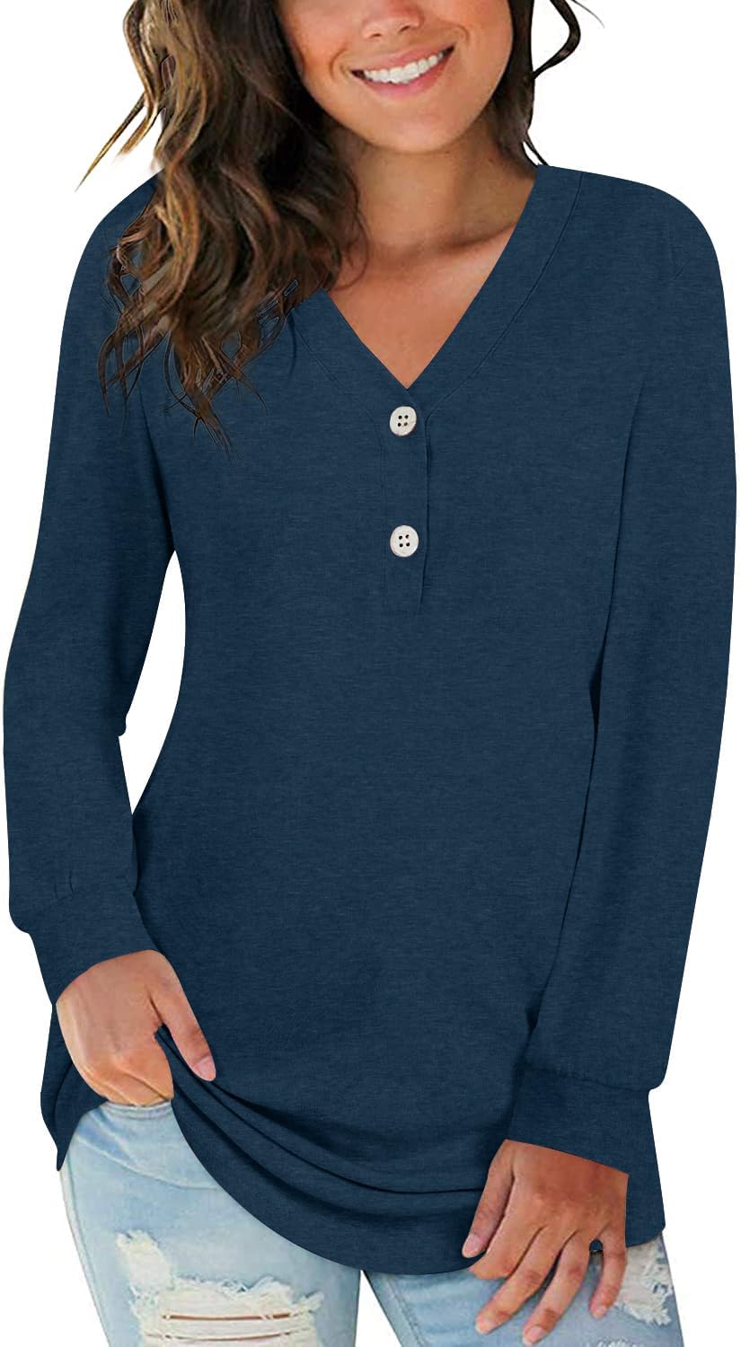 BISHUIGE Womens Button T-Shirts, Special Long Sleeve Henley Tunic Tops, High-Qua...