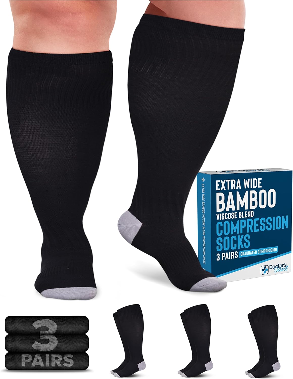 Doctor's Select Compression Socks, Special 3 Pairs Plus Size Compression Socks,...