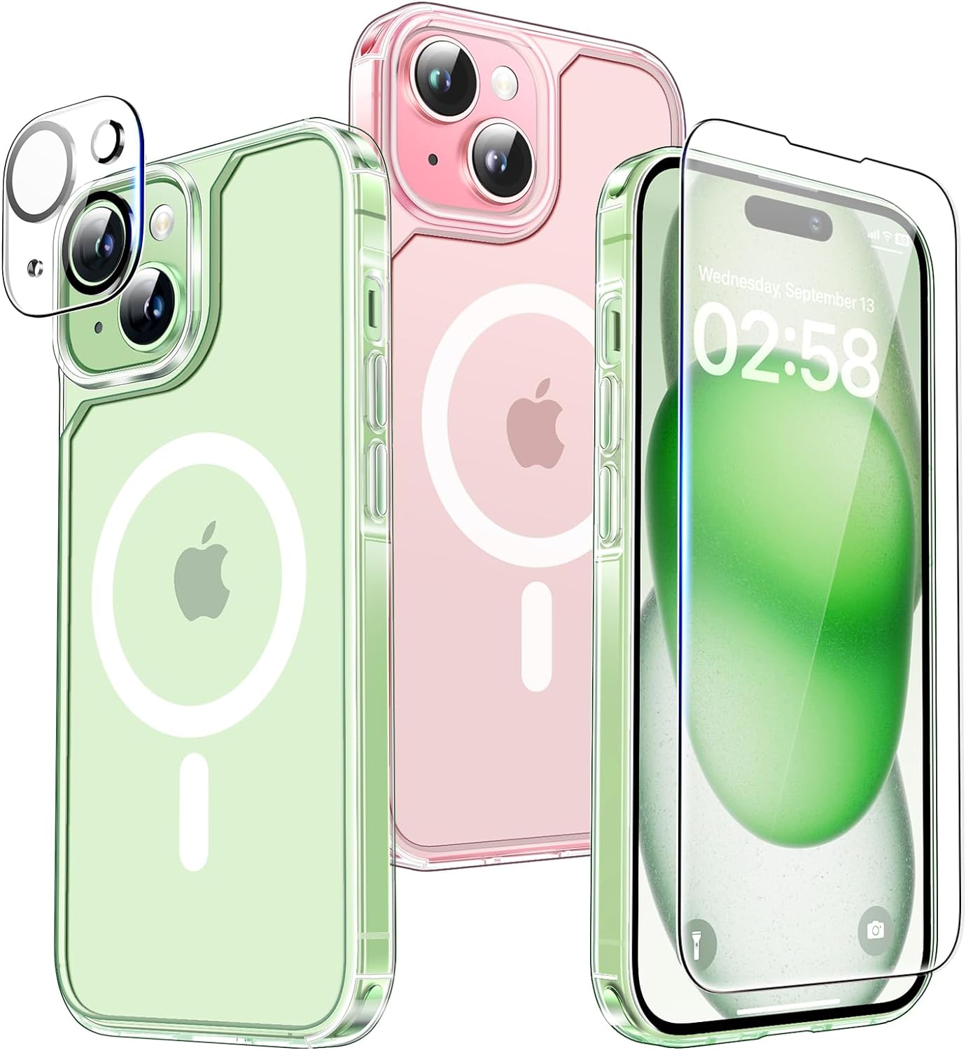 TAURI 5 in 1 Magnetic Case for iPhone 15 Case 6.1 [Military Grade Drop Protectio...