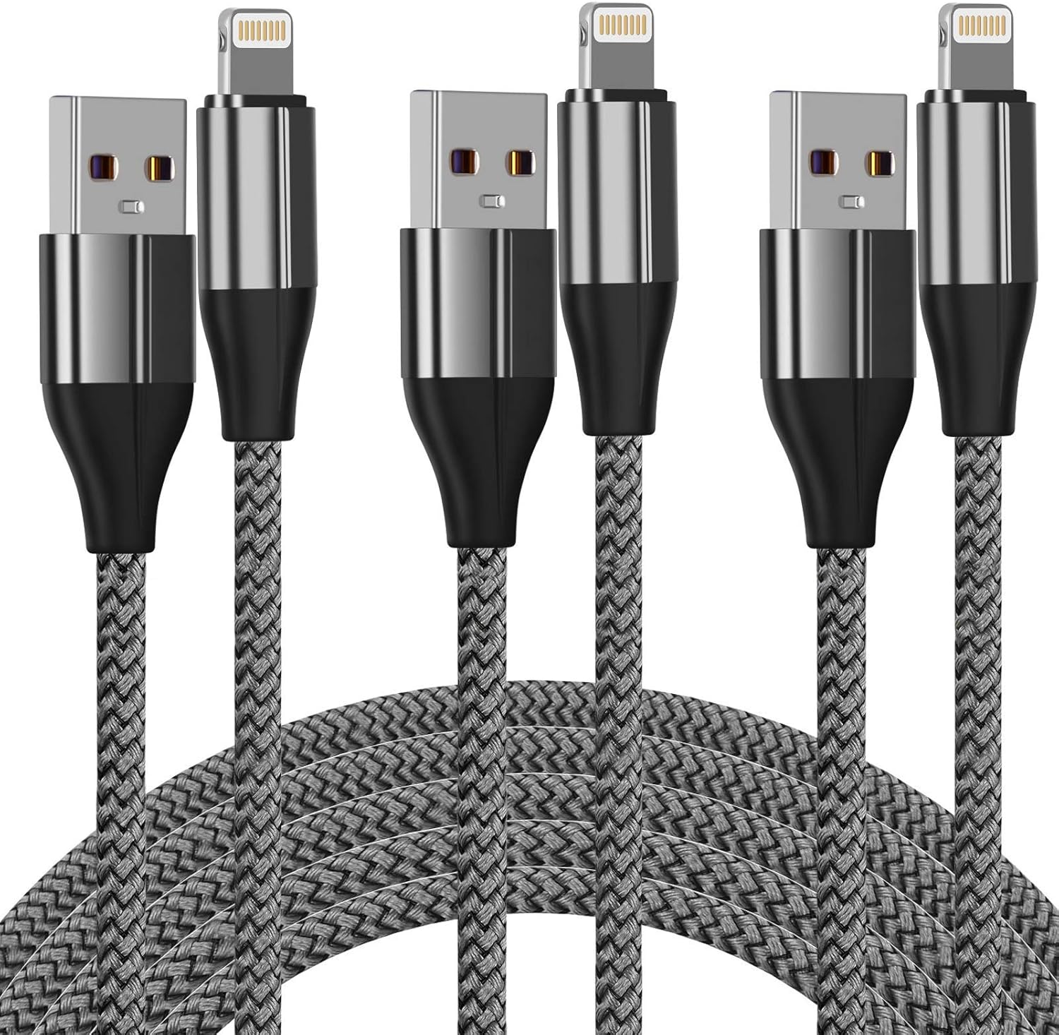 iPhone Charger Cable (3 Pack 3M), [MFi Certified] 10 Feet Nylon Braided Lightnin...