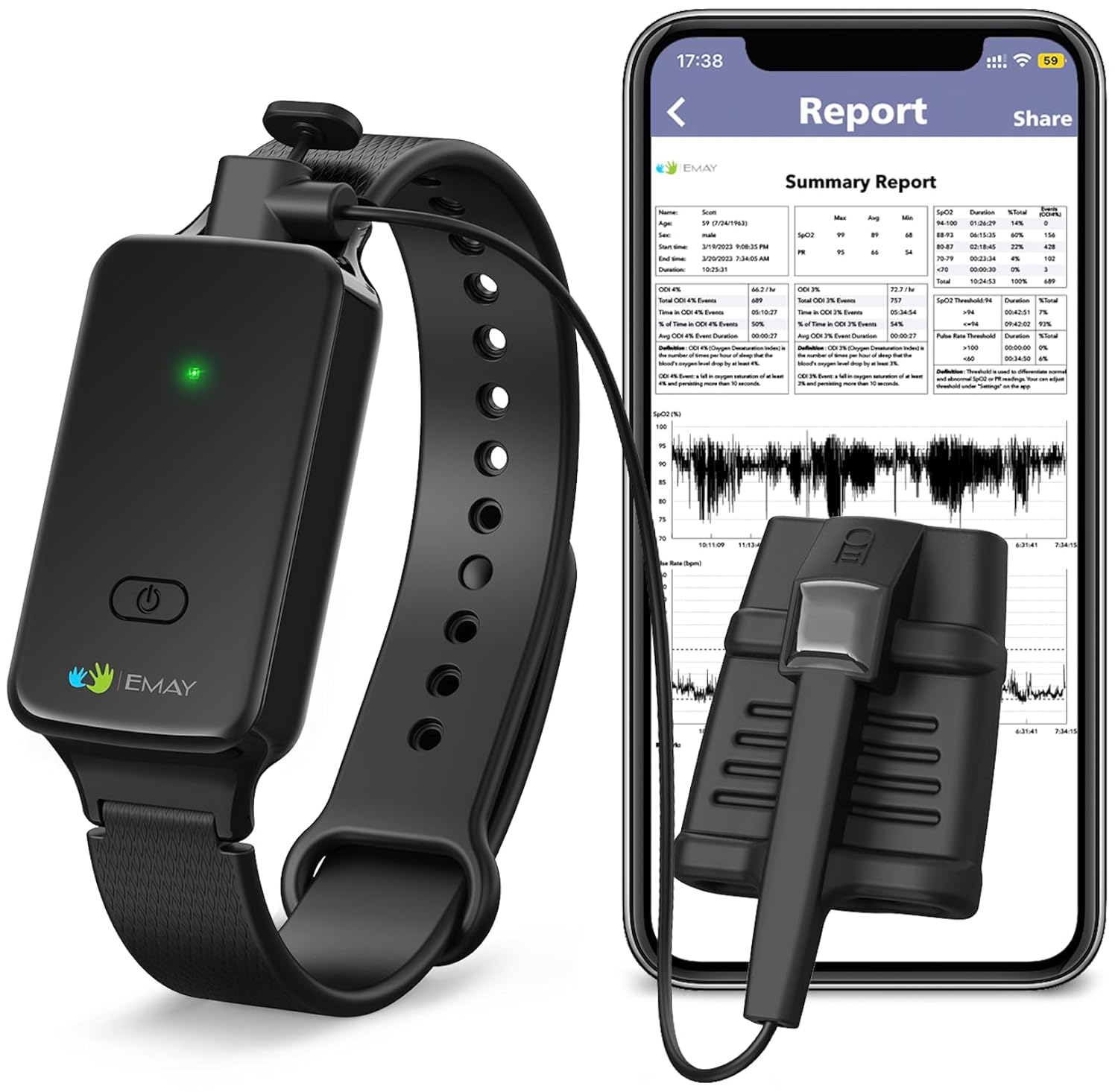 , SleepO2 Wrist Recording Pulse Oximeter, Special Continuous Oxygen Monitor, Inn...