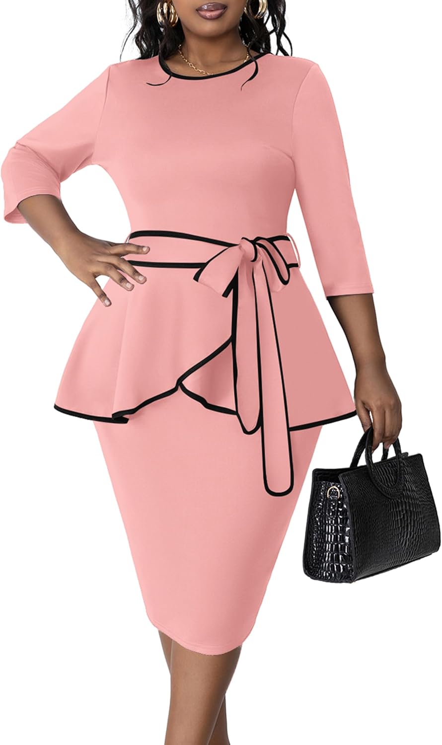 FANDEE Plus Size Women's Church Dresses Vintage Bodycon Elegant 3/4 Sleeve Penci...
