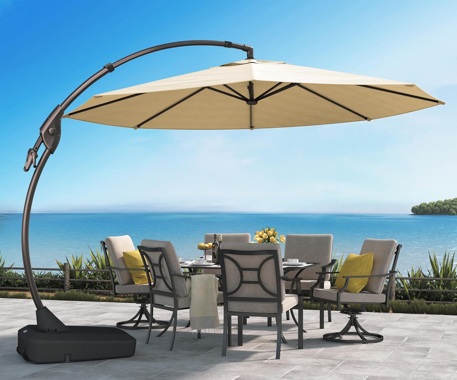 Grand patio 12 FT Sunbrella Cantilever Umbrella with Base Outdoor Aluminum Offse...