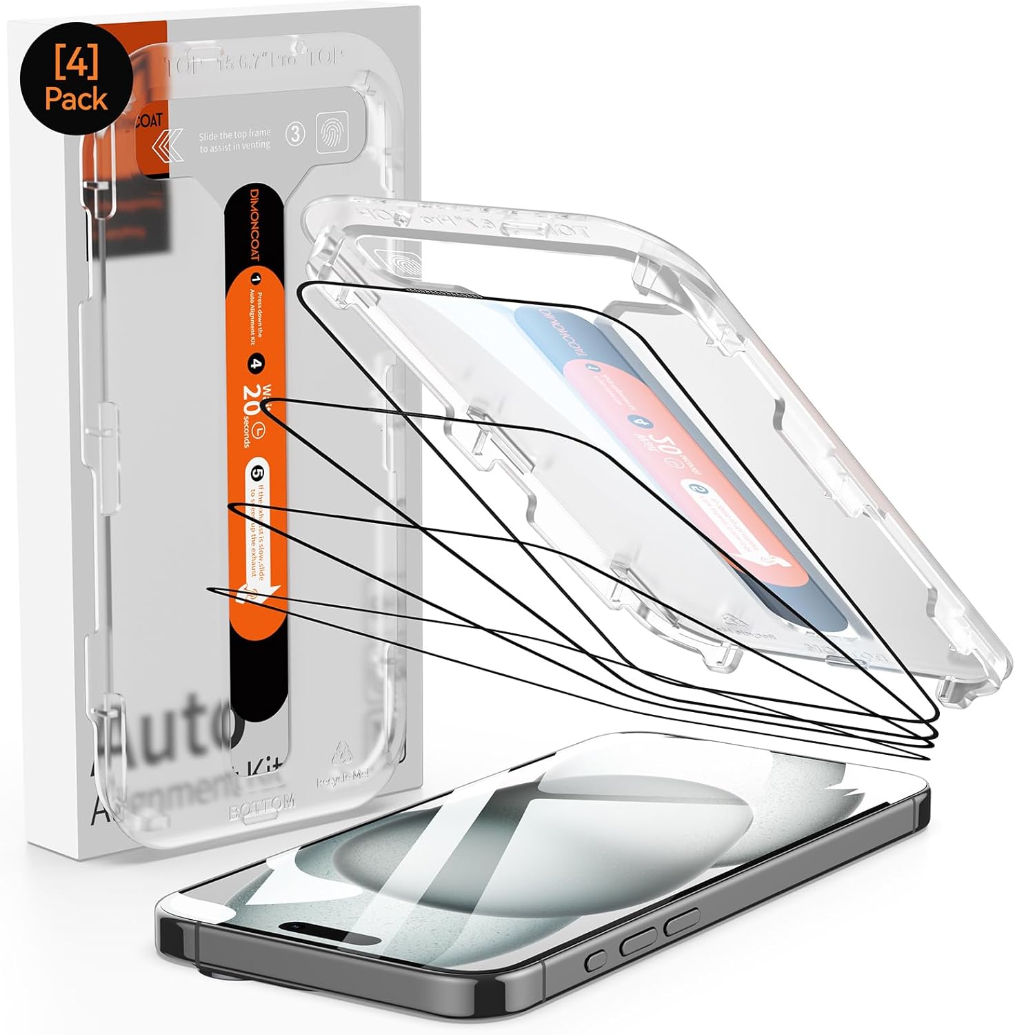 Premium DIMONCOAT 4-PACK, Special Screen Protector for iPhone 15, High-Quality T...