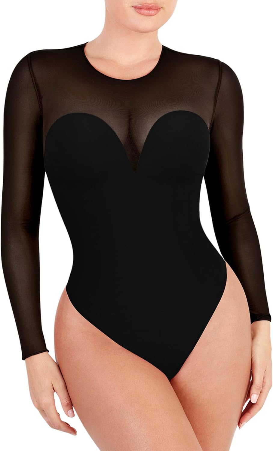 Popilush Shapewear Bodysuit for Women Tummy Control Long Sleeve Mesh Sheer Body...