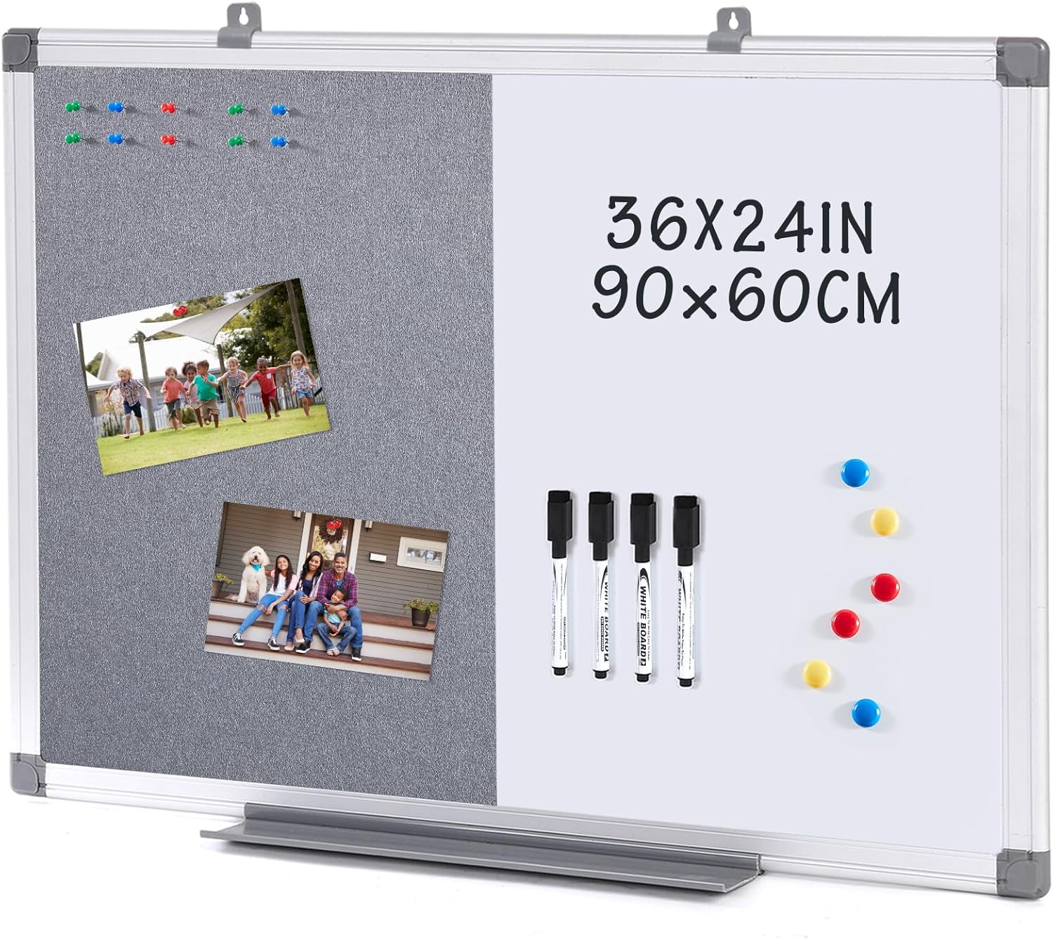 MAKELLO Bulletin Notice Boards Combination Felt & Magnetic Board, Aluminum Frame...