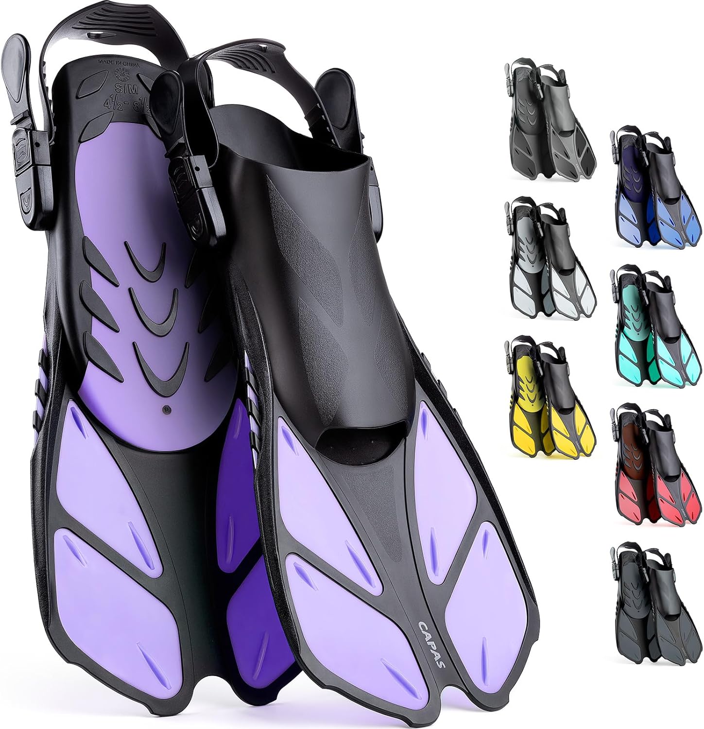 CAPAS Snorkel Fins, Swim Fins Travel Size Short Adjustable for Snorkeling Diving...