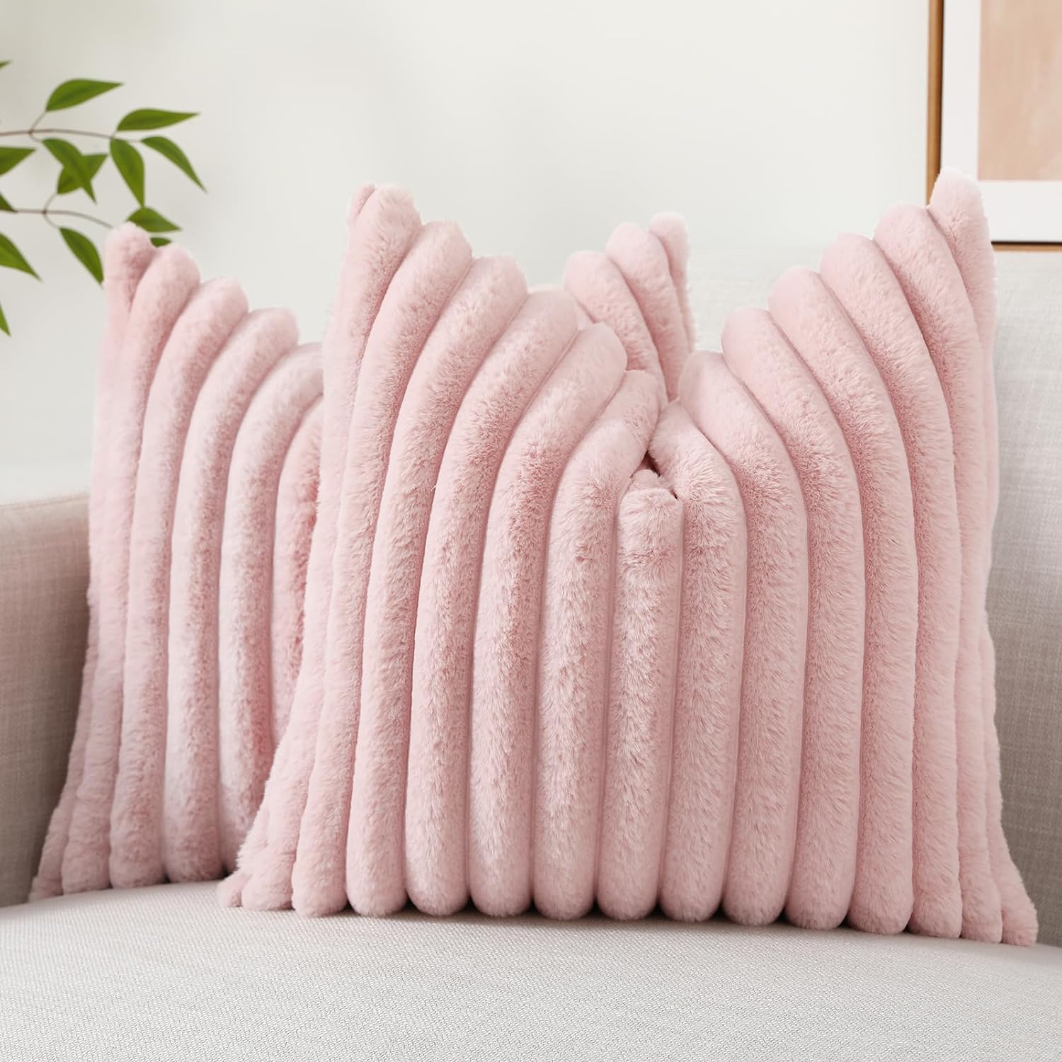 decorUhome Faux Fur Throw Pillow Covers 20x20 Set of 2, Decorative Soft Plush St...