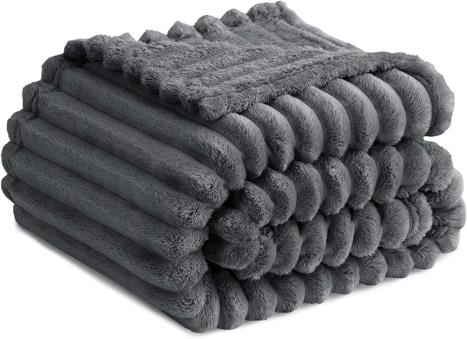 RUIKASI Soft Fleece Blanket Dark Grey Throws - Fluffy Warm Throw Blanket for Sof...