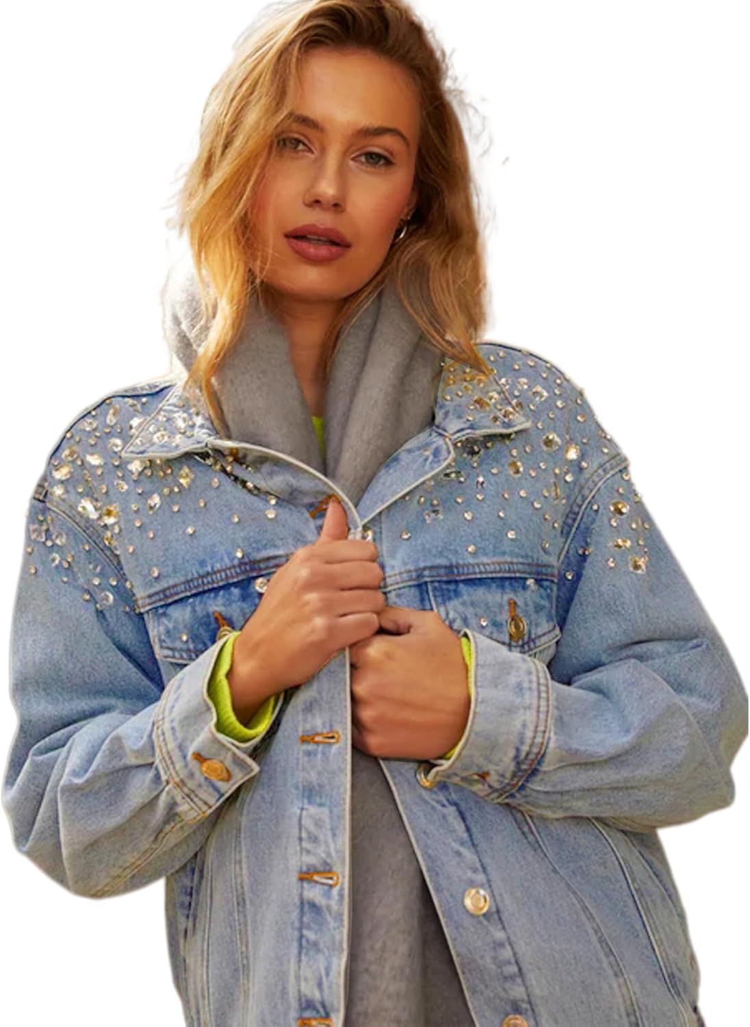 Justalwart Women's Oversized Vintage Denim Jacket, Special Long Sleeve Boyfriend...