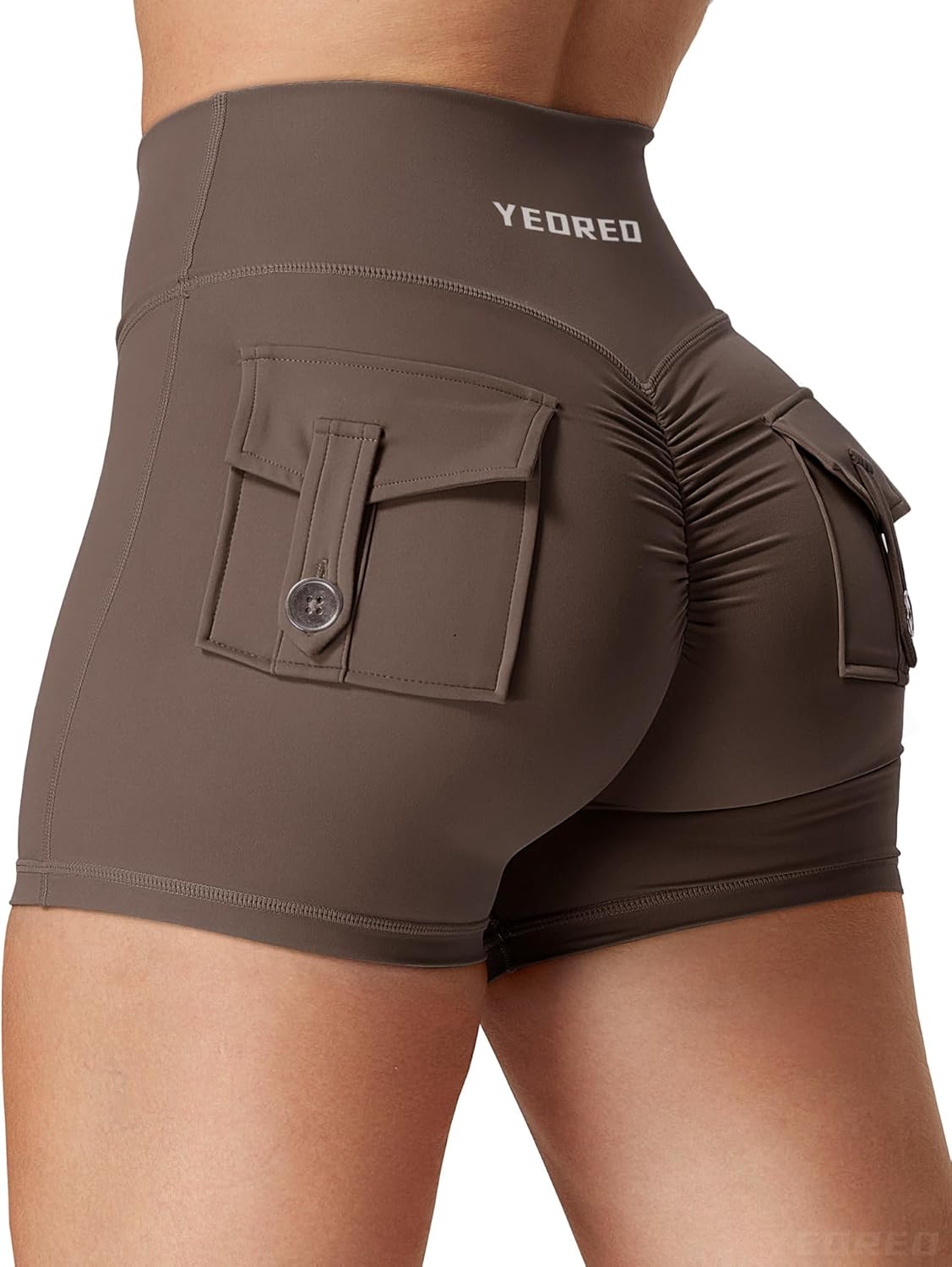 YEOREO Scrunch Workout Shorts, Special Gym Biker Shorts with Pockets, Innovative...