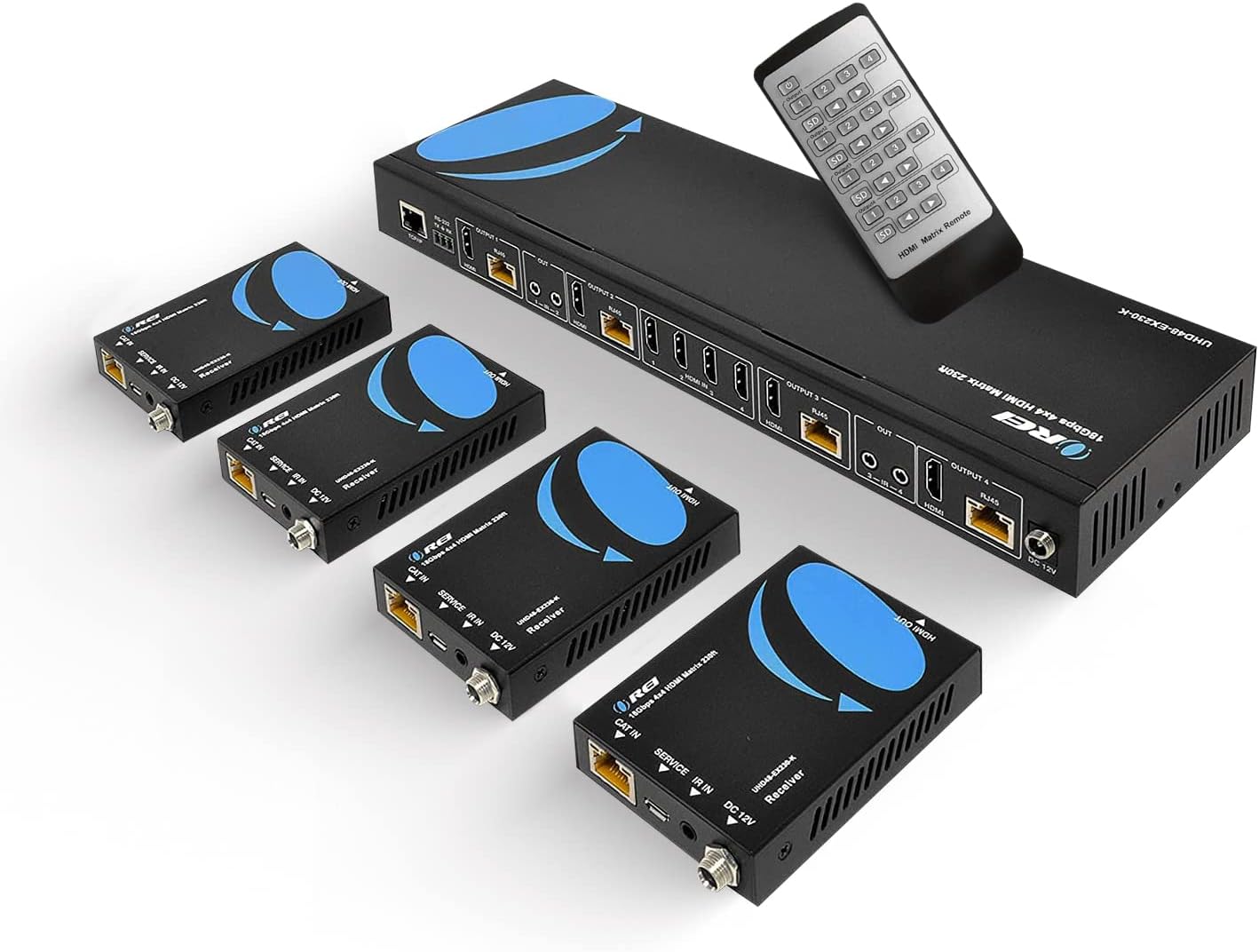 OREI 4K 4x4 HDMI Extender Matrix - UltraHD 4K @ 60Hz 4:4:4 Over Single CAT5e/6/7...
