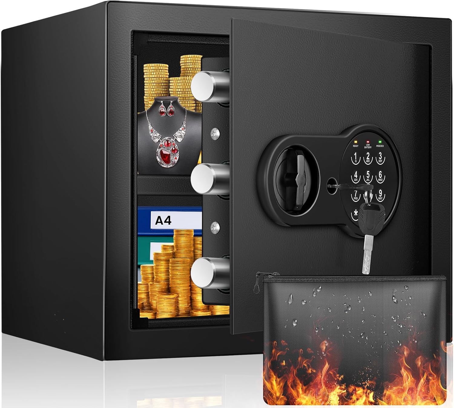 1.6 Cu Ft Home Safe Fireproof Waterproof, Fireproof Safe with Fireproof Document...