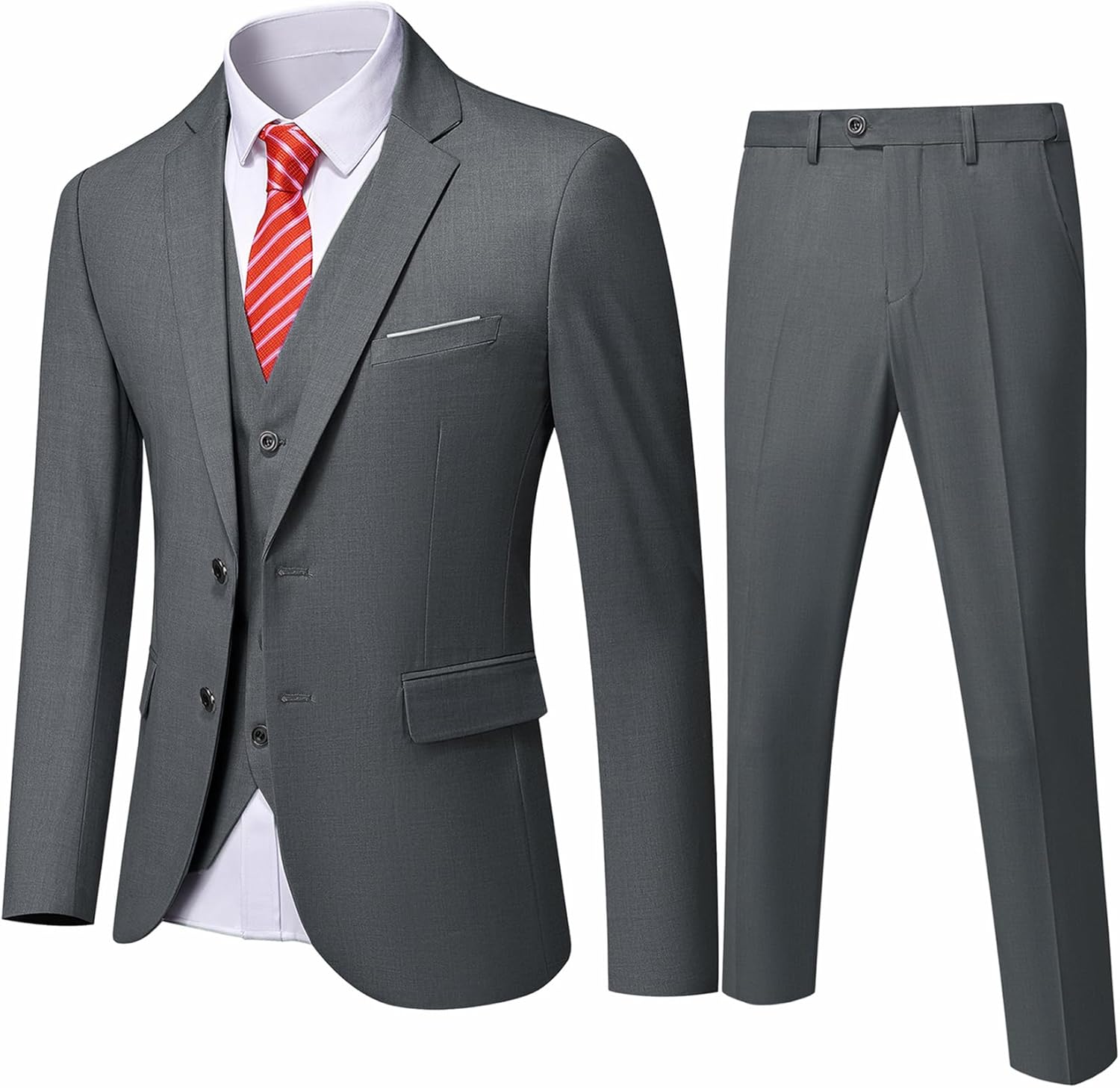 YND Men's Slim Fit 2 Button 3 Piece Suit Set, Special Solid Blazer Jacket Vest P...