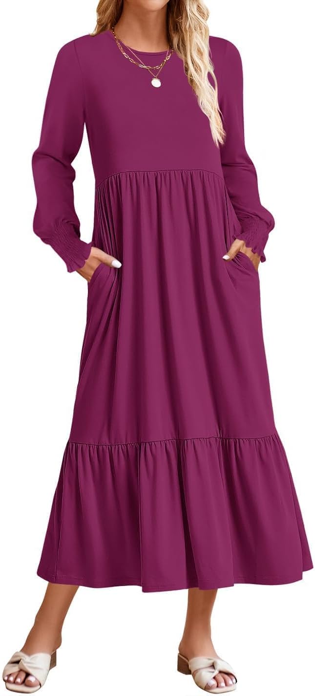 ZESICA Women's Fall Dress, Special Long Sleeve Dress for 2024, Casual Loose Plea...