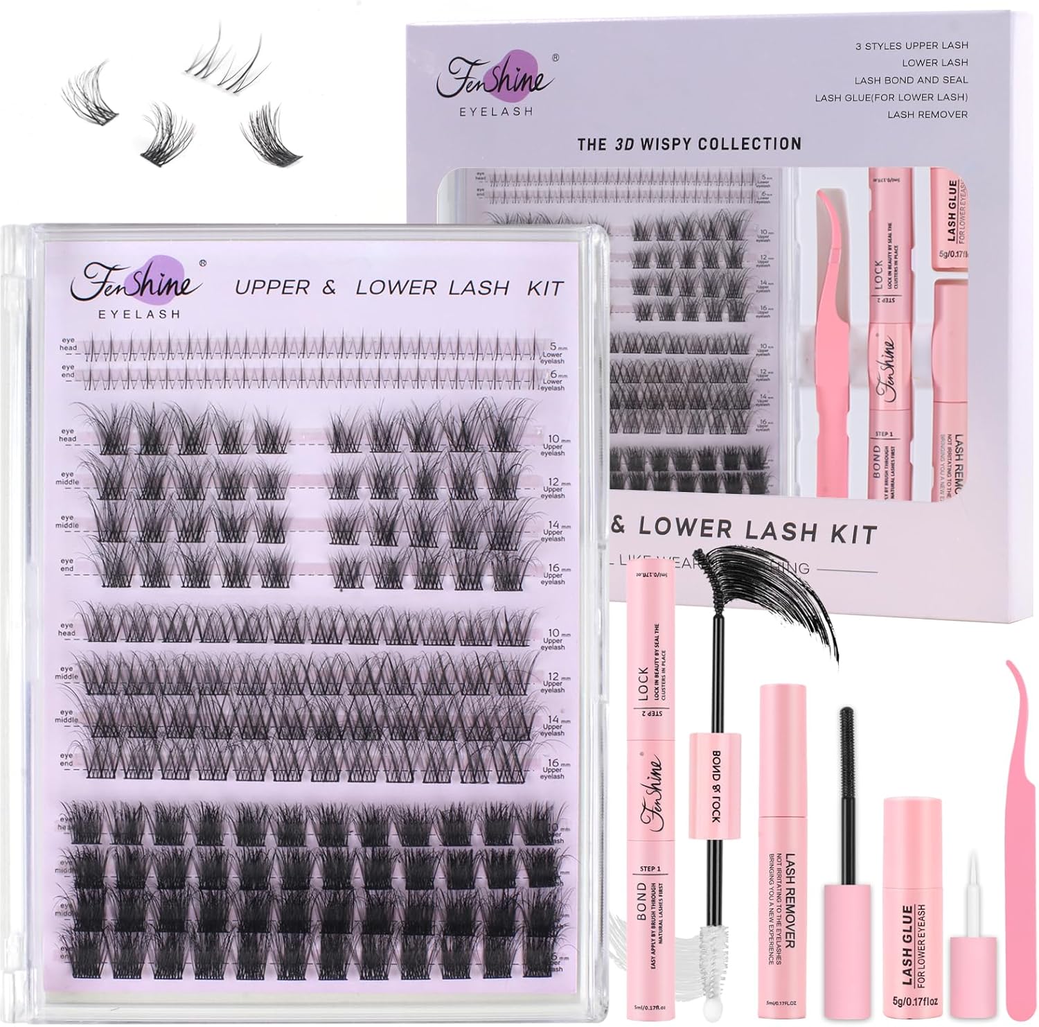 Fenshine Cluster Lashes Individual Lashes Kit 3D WISPY LASH KIT 10-16mm Length D...