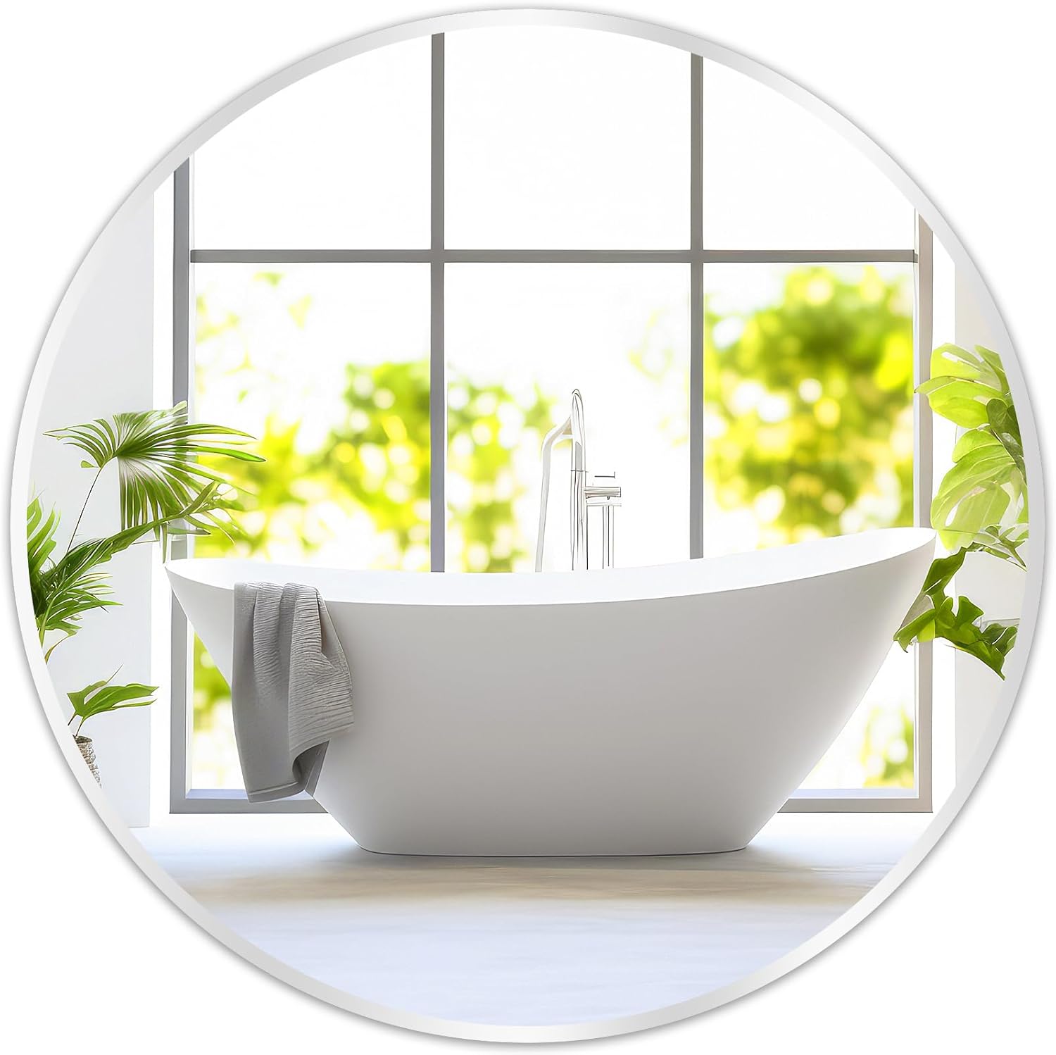 Fabuday Silver Round Mirror 30 Inch - Big Circle Mirror for Bathroom, Living Roo...