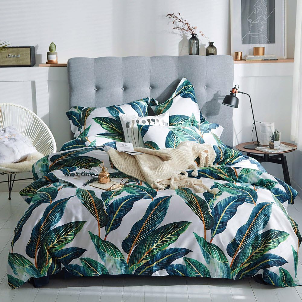 VM VOUGEMARKET King Duvet Cover Set, Special Tropical Leaves Bedding Set, Innova...