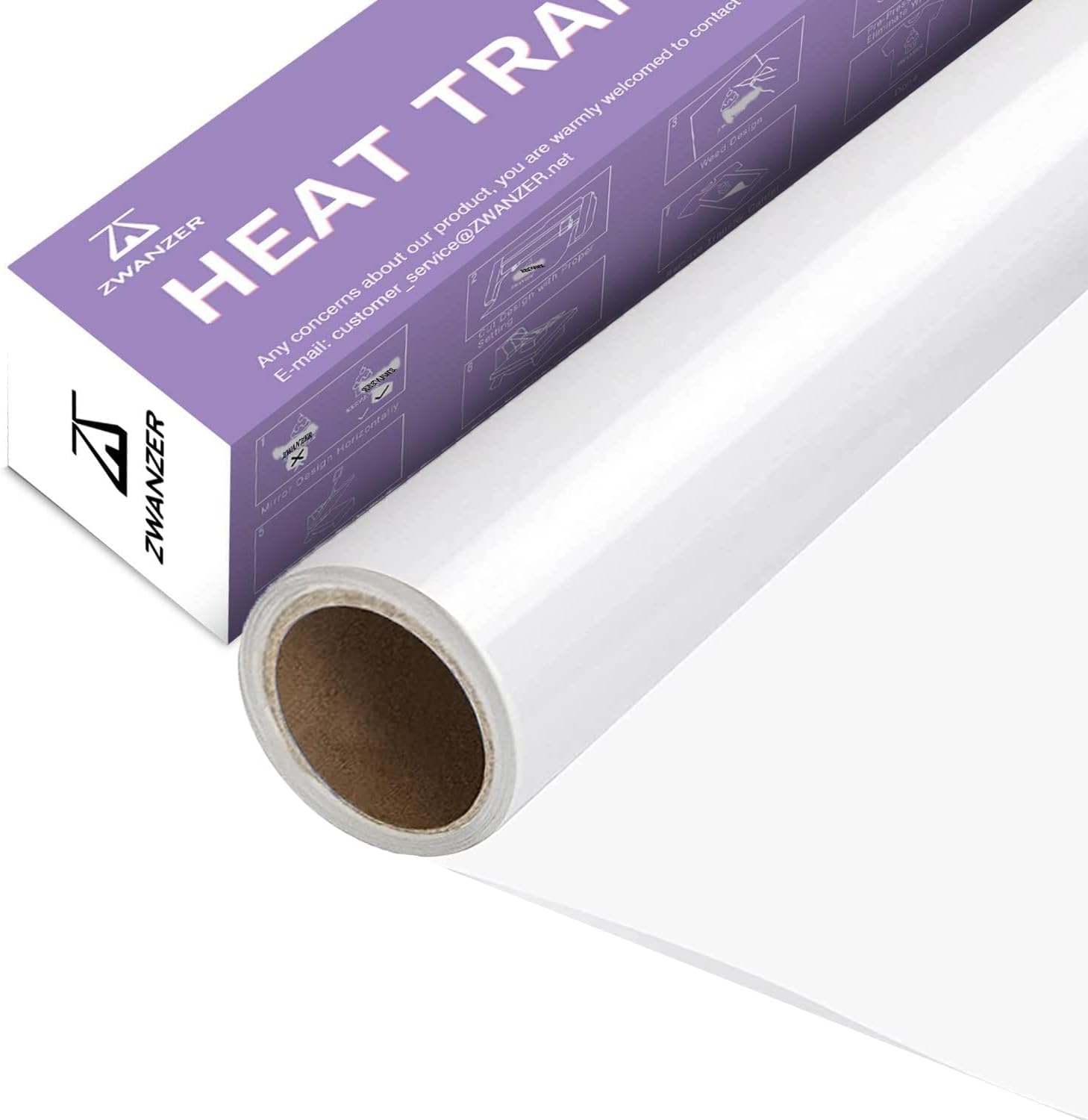 Zwanzer Heat Transfer Vinyl - 12" x 12FT HTV Vinyl Roll, White Iron-on Vinyl for...