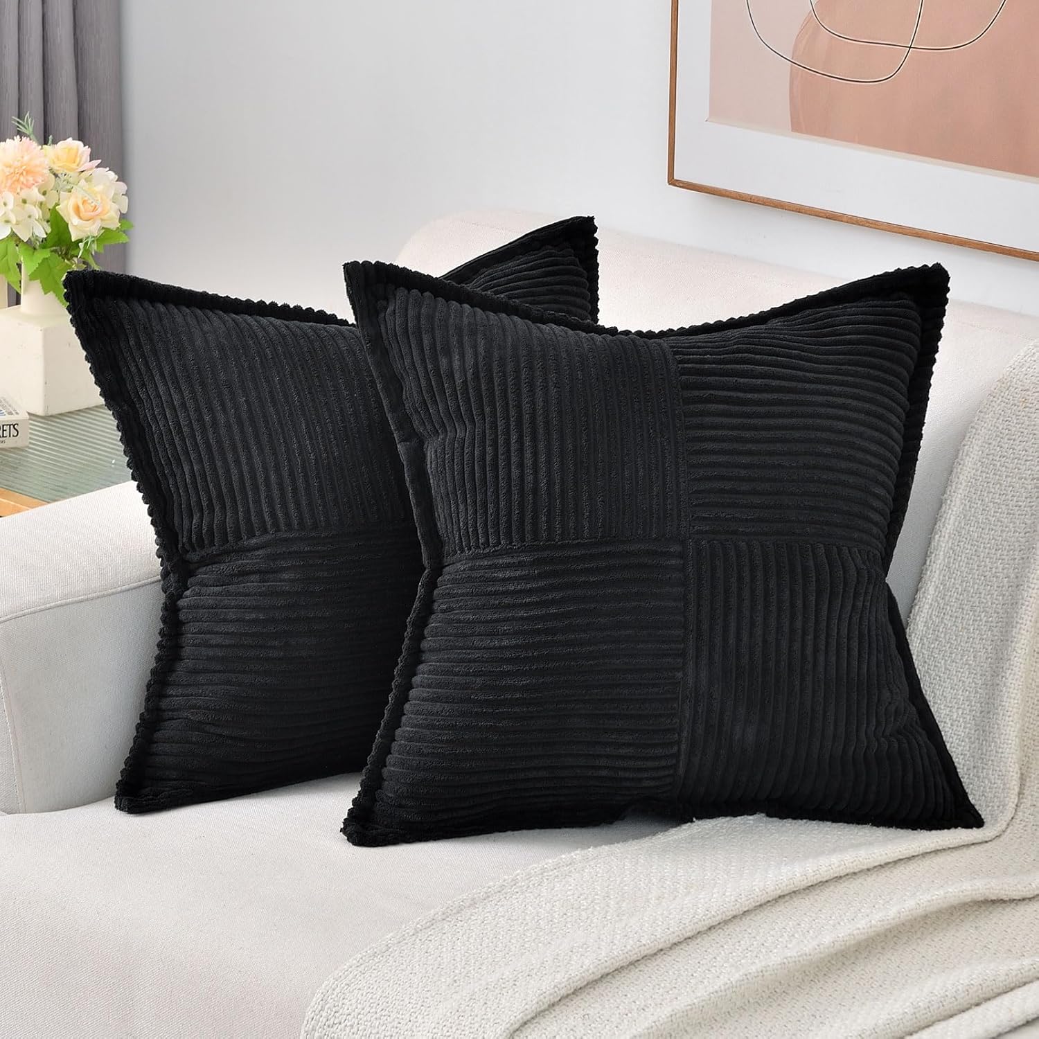 HAUSSY Black Throw Pillow Covers, Special 18x18 Inch Set of 2 Decorative Cushion...