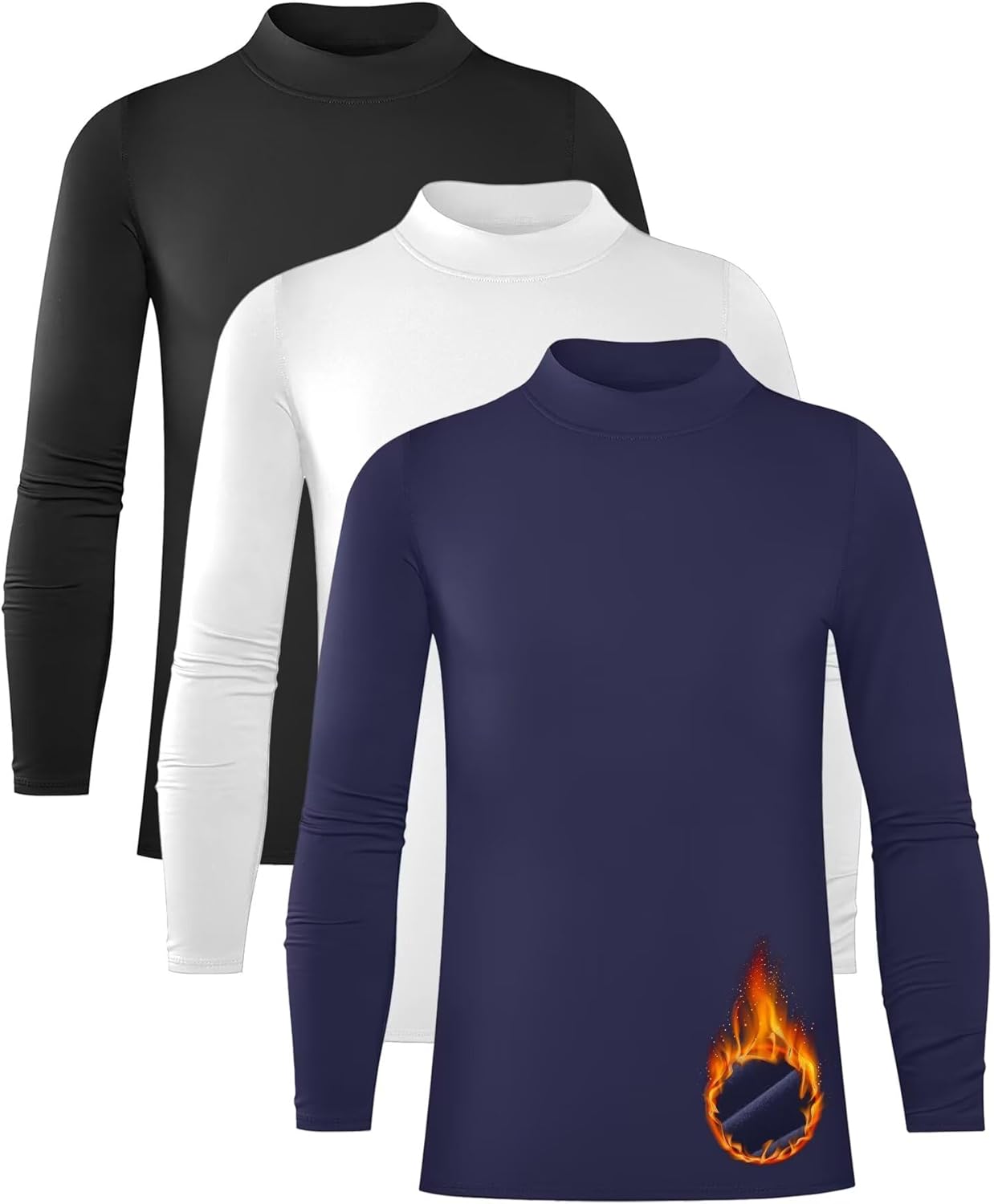 Rolimaka 3 Pack Youth Boys Compression Thermal Shirt Long Sleeve Fleece Undershi...