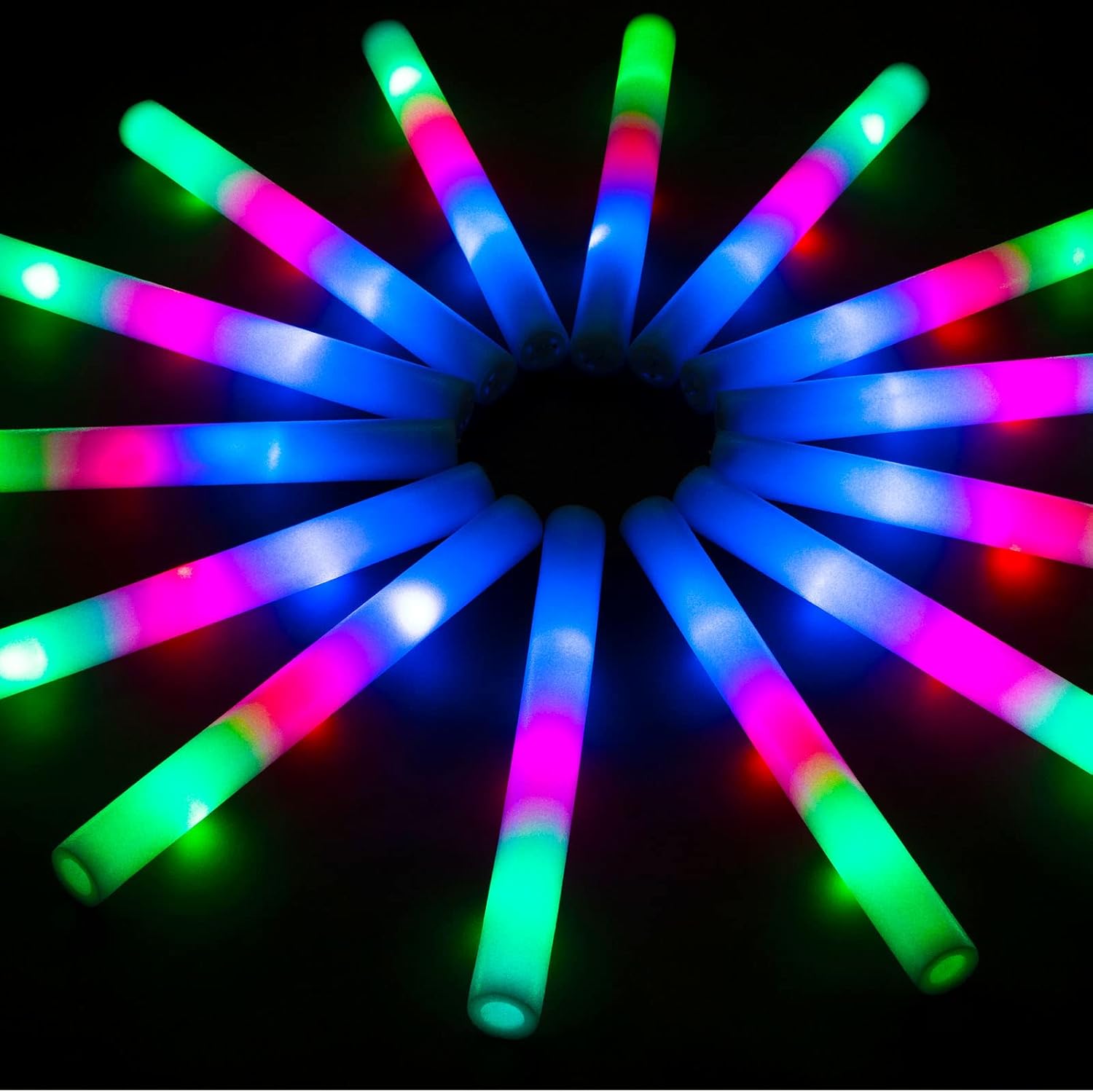 OLUPP Glow Sticks Bulk, 46 Pcs Giant Foam Glow Sticks with 3 Modes Colorful Flas...
