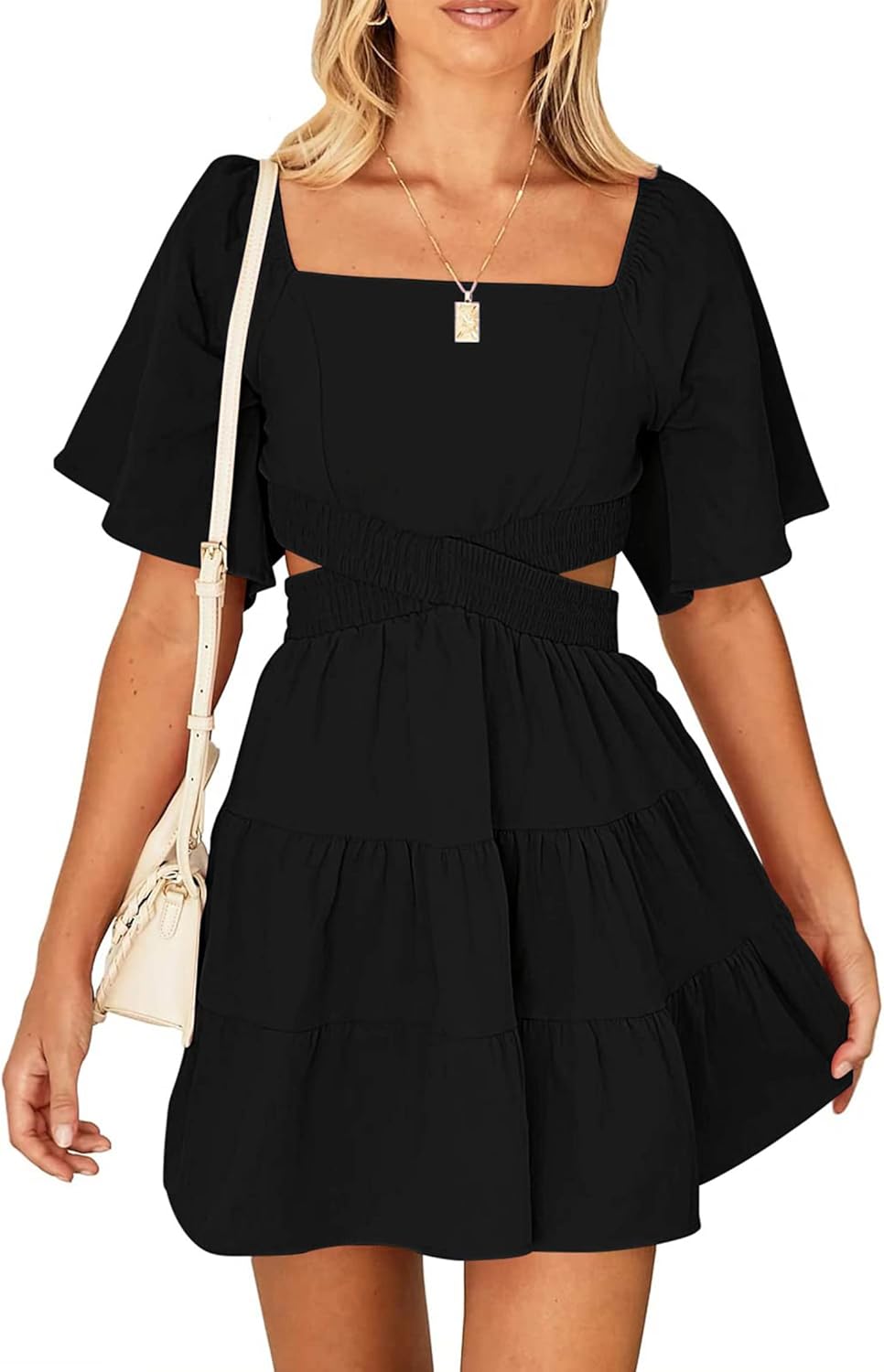 Women's Summer Dress, Special Casual Dress with Square Neck, Unique Short Sleeve...