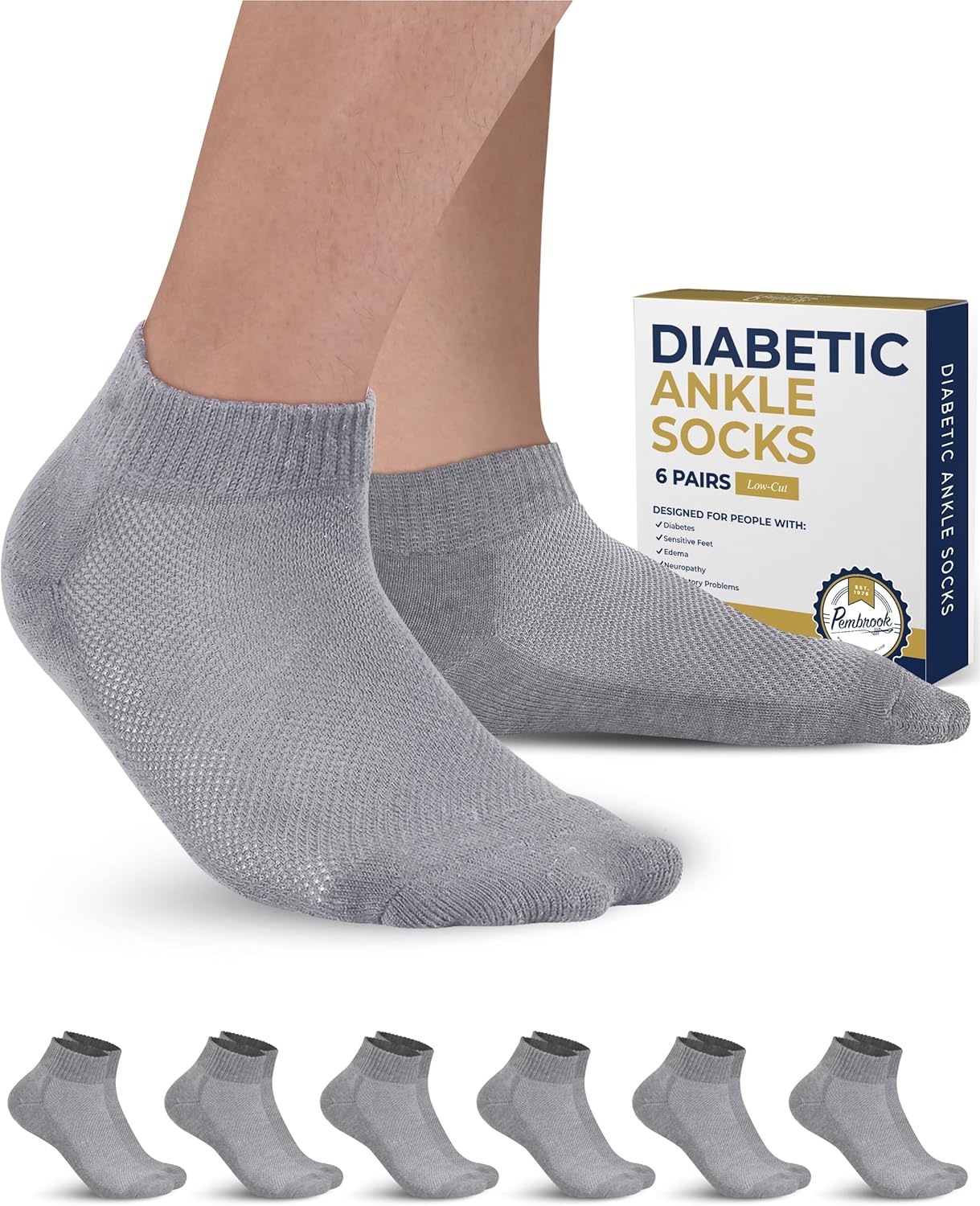 Pembrook Diabetic Ankle Socks, Special Low Cut Seamless Diabetic Socks Women, Hi...