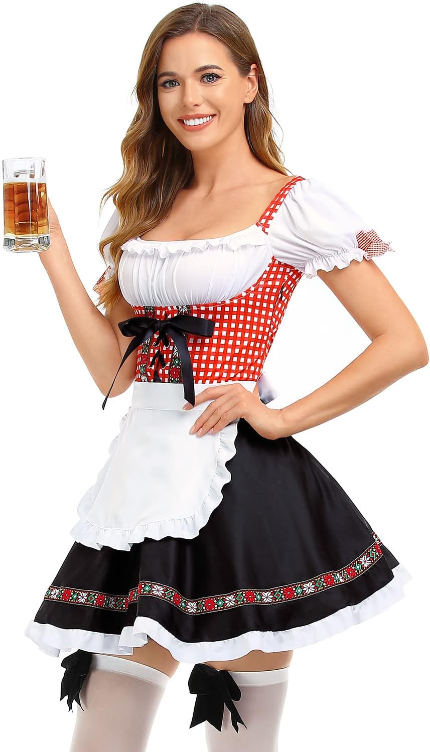 Oktoberfest Costumes Women Dirndl Dresses 2Pcs German Dresses for Oktoberfest Fe...