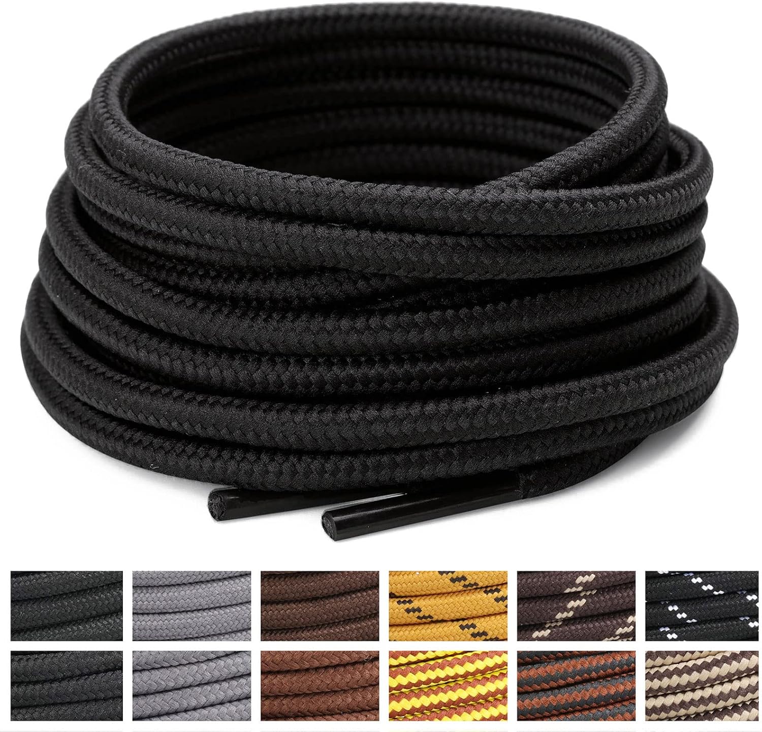 Stepace Round Shoelaces, Special Heavy Duty Boot Shoelaces for Hiking Work Boots...