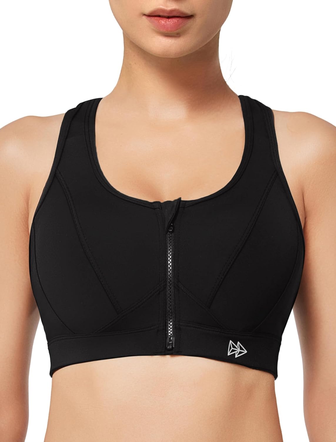 Yvette Zip Front Sports Bra - High Impact Sports Bras for Women Plus Size Workou...