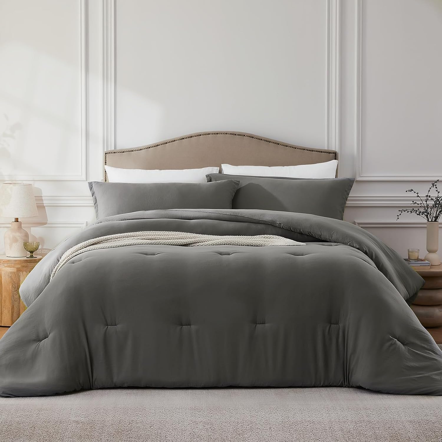 Queen Comforter Sets Grey,3PCS Soft Lightweight Breathable Bedding Comforter Set...