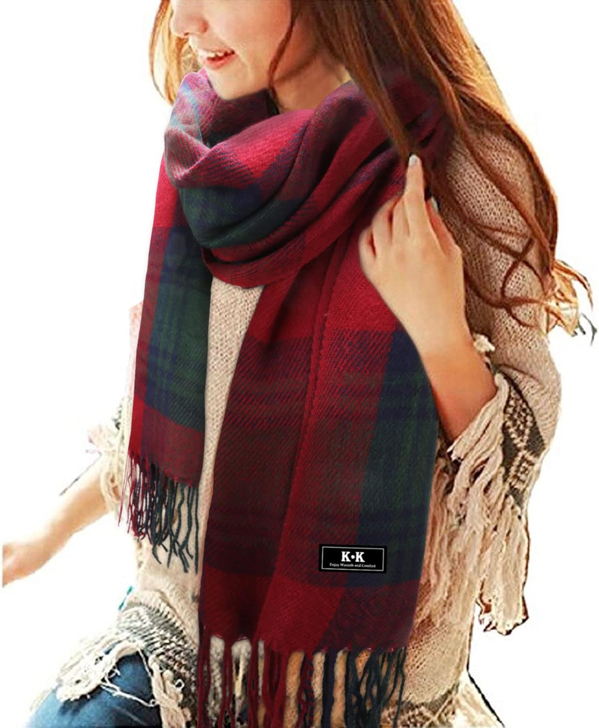 ECOMBOS Winter Tartan Scarf - Women Long Plaid Scarves Warm Wool British Style S...