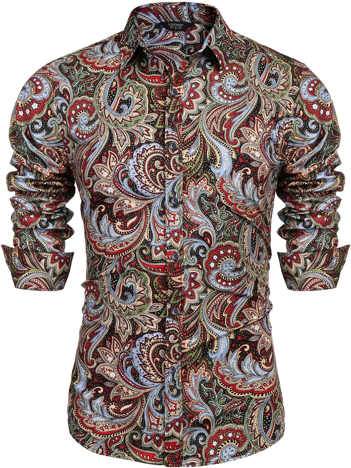 COOFANDY Men's Shirt, Special Cotton Long Sleeve Shirt, Unique Floral Print Shir...