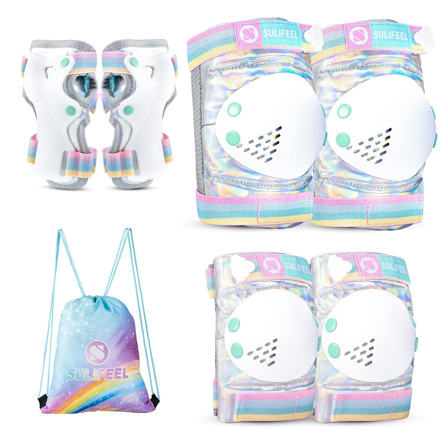 SULIFEEL Rainbow Unicorn Protective Gear, Special Kids Knee Pads Elbow Pads Wris...