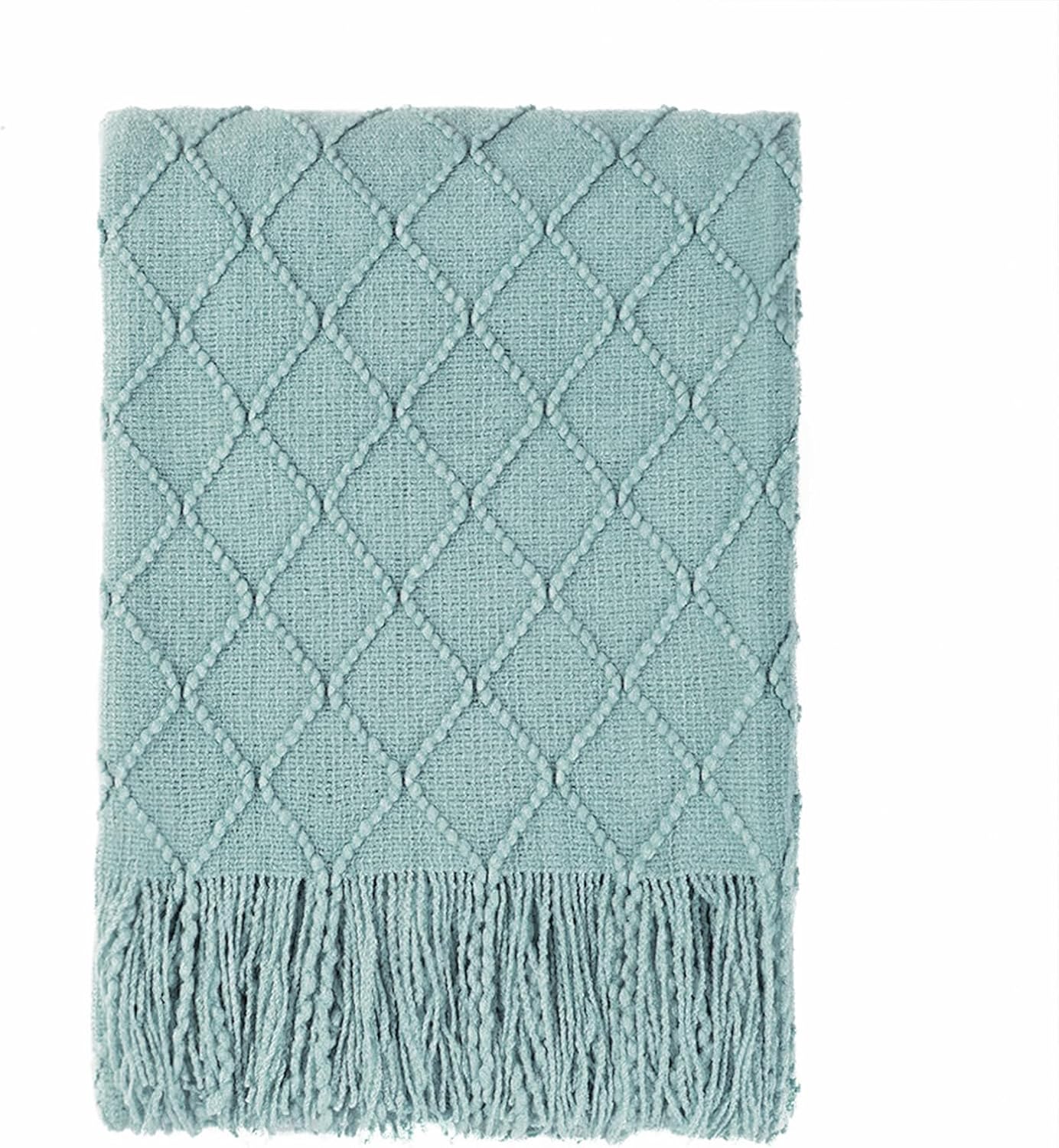 BOURINA Textured Solid Soft Sofa Throw Couch Cover Knitted Decorative Blanket,Aq...