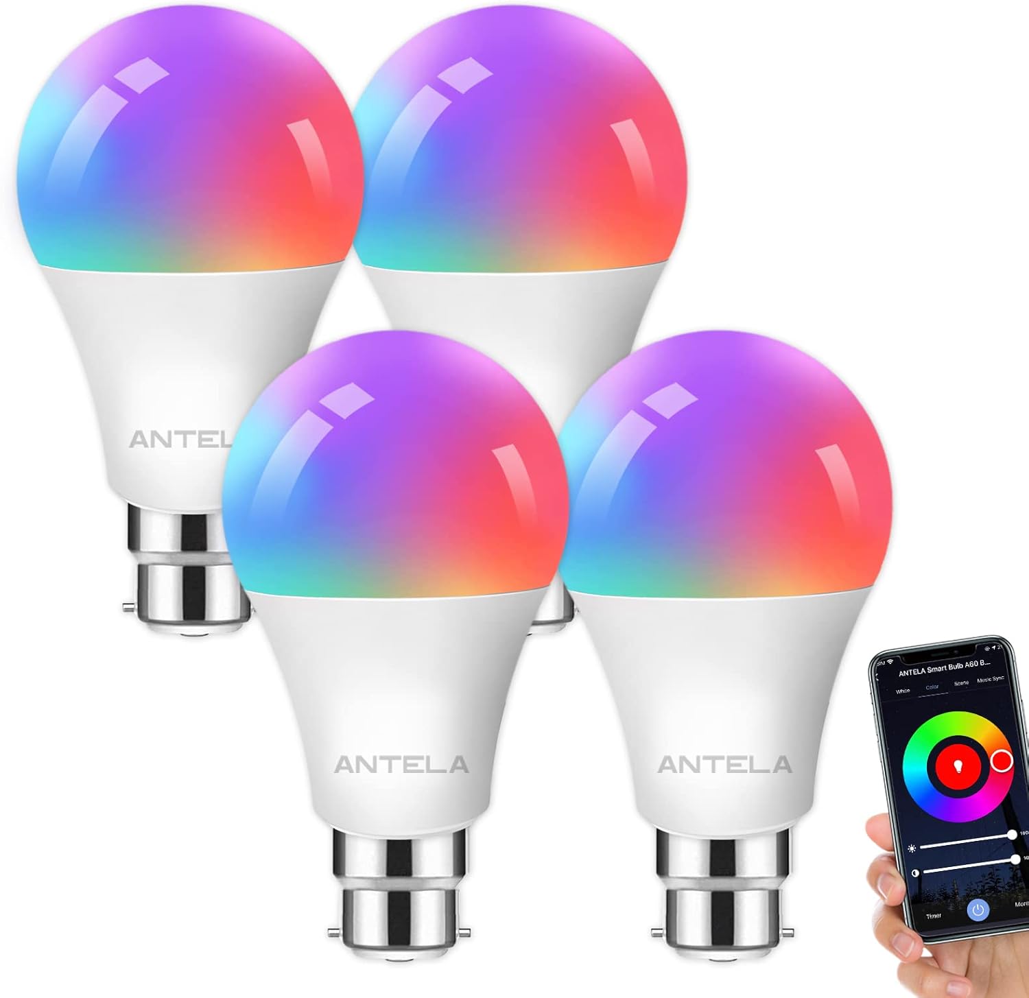 ANTELA Smart Bulb B22 Alexa Light Bulbs, 9W LED WiFi Bulb, 2700K-6500K RGB Dimma...