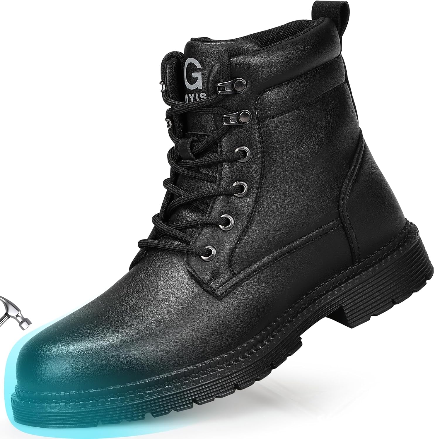 LAoutun Steel Toe Cap Boots Slip on Work Boots Lightweight Waterproof Safety Sho...