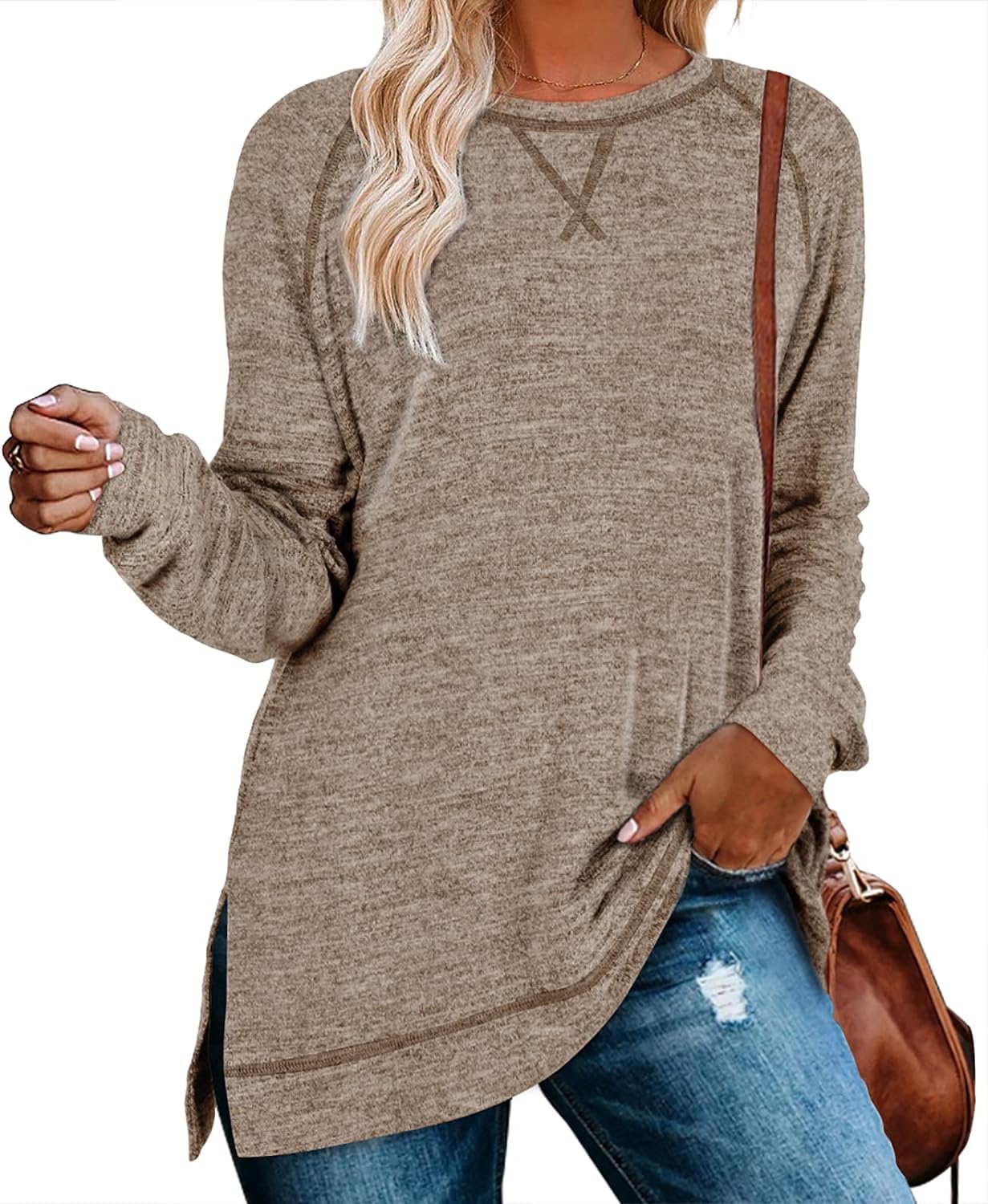 Aokosor Sweaters for Women 2024 Long Sleeve Shirts for Leggings Loose Fit Tunics...