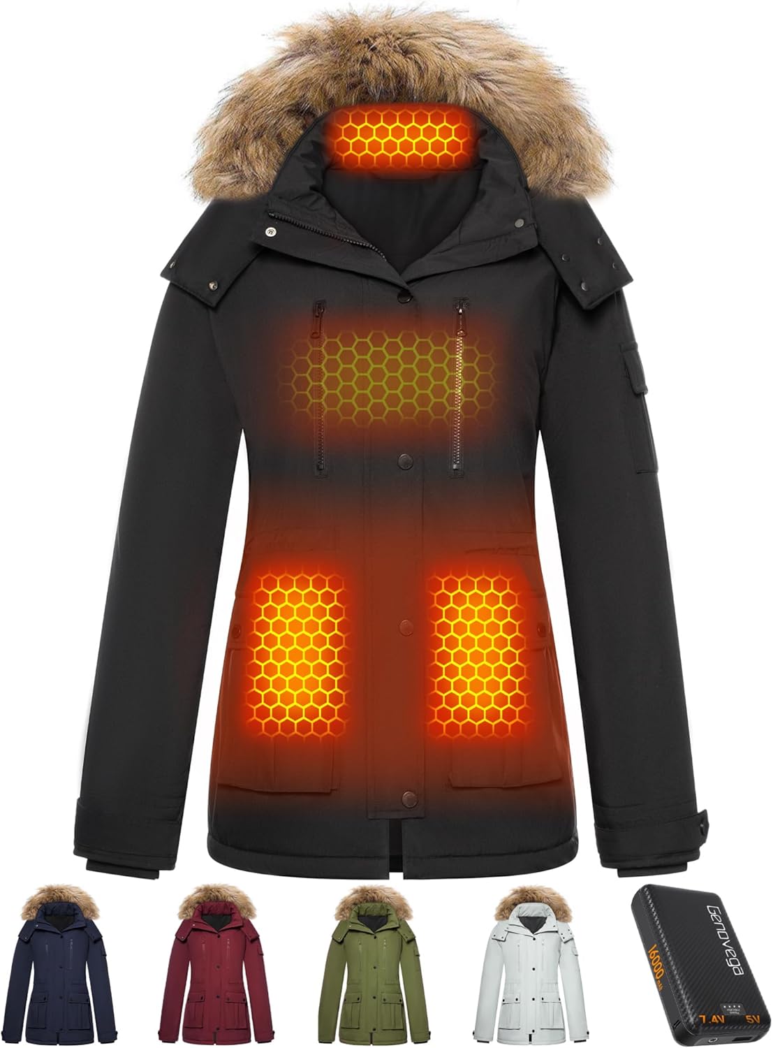 Graphene Heated Jacket for Women with Battery Pack 16000mAh Waterproof Windproof...