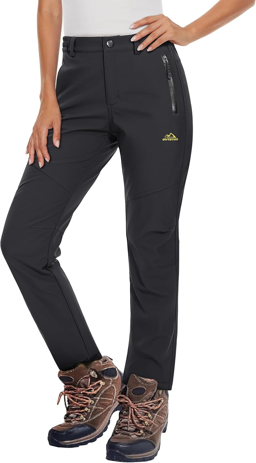 MAGCOMSEN Women’s Fleece Lined Waterproof Softshell Pants, Special Insulated Sno...