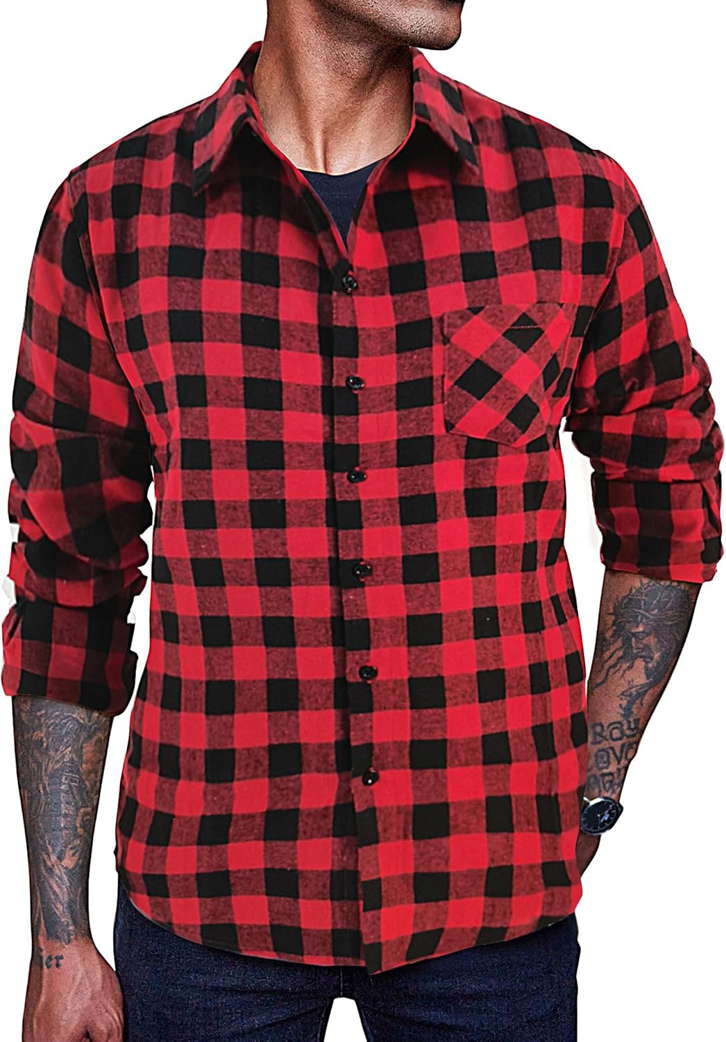 COOFANDY Men's Flannel Plaid Shirts Long Sleeve Casual Cotton Button Down Shirts...