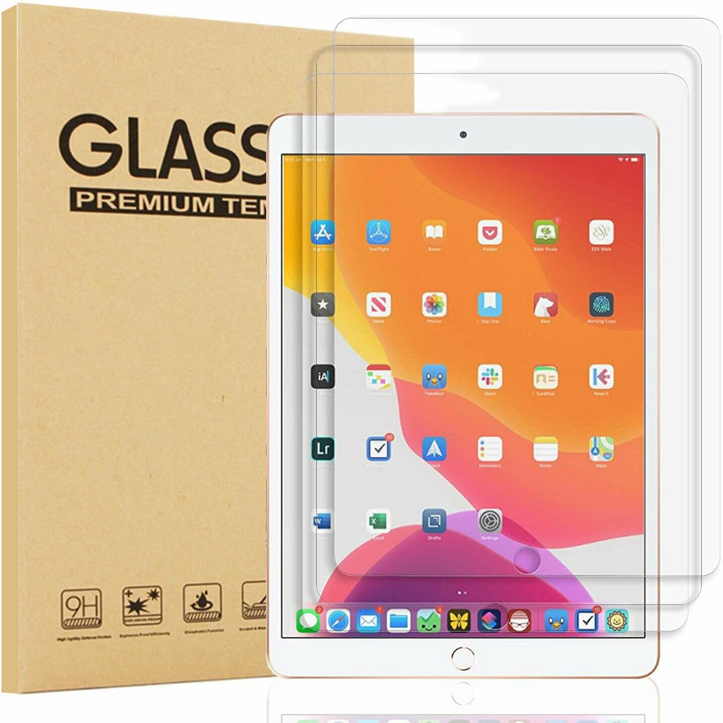 for iPad 10.2 9th/8th/7th Generation (2021, 2020, 2019) 9H Tempered Glass Screen...
