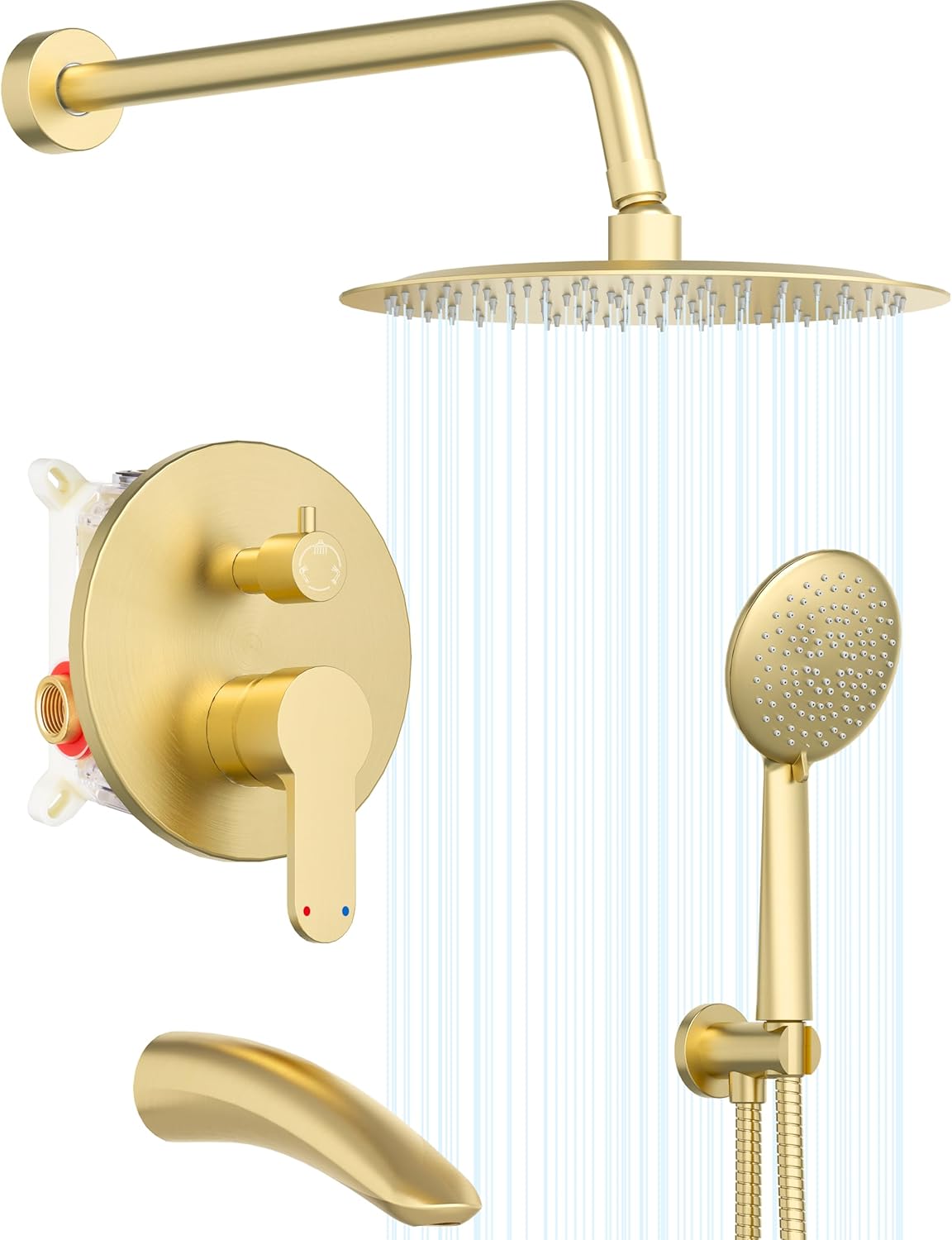 Gabrylly Shower System with Tub Spout, Bathtub Shower Faucet Set with 10" Rain S...