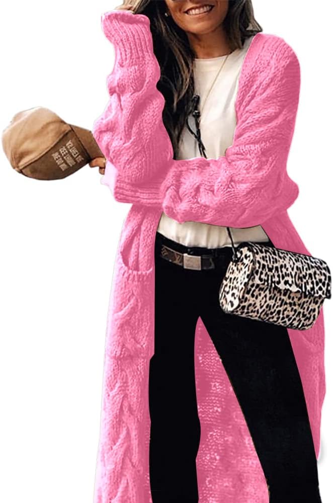 ZIWOCH Women's Long Cardigan, Special Cable Knit Casual Open Front Sweater, Uniq...