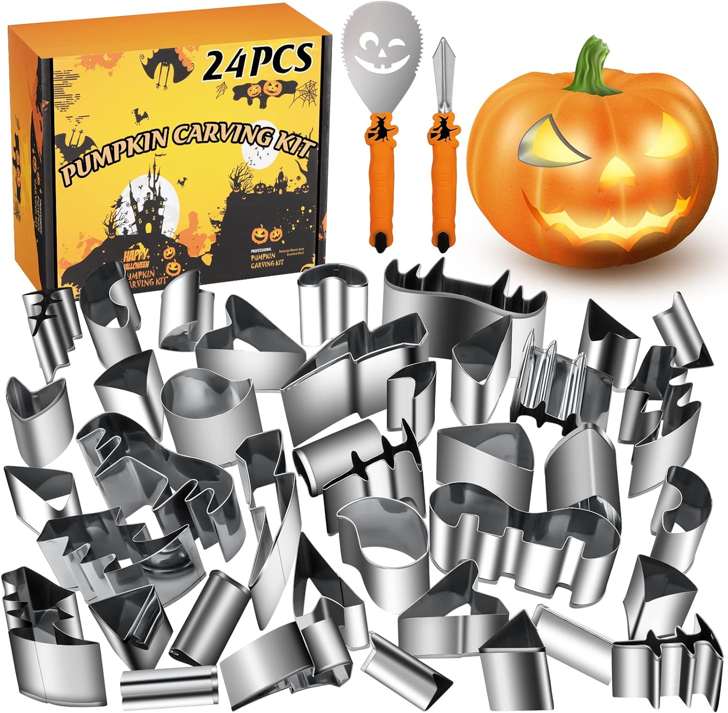 WANNTS Pumpkin Carving Kit Halloween, Safe and Easy Set for Kids, DIY Stainless...