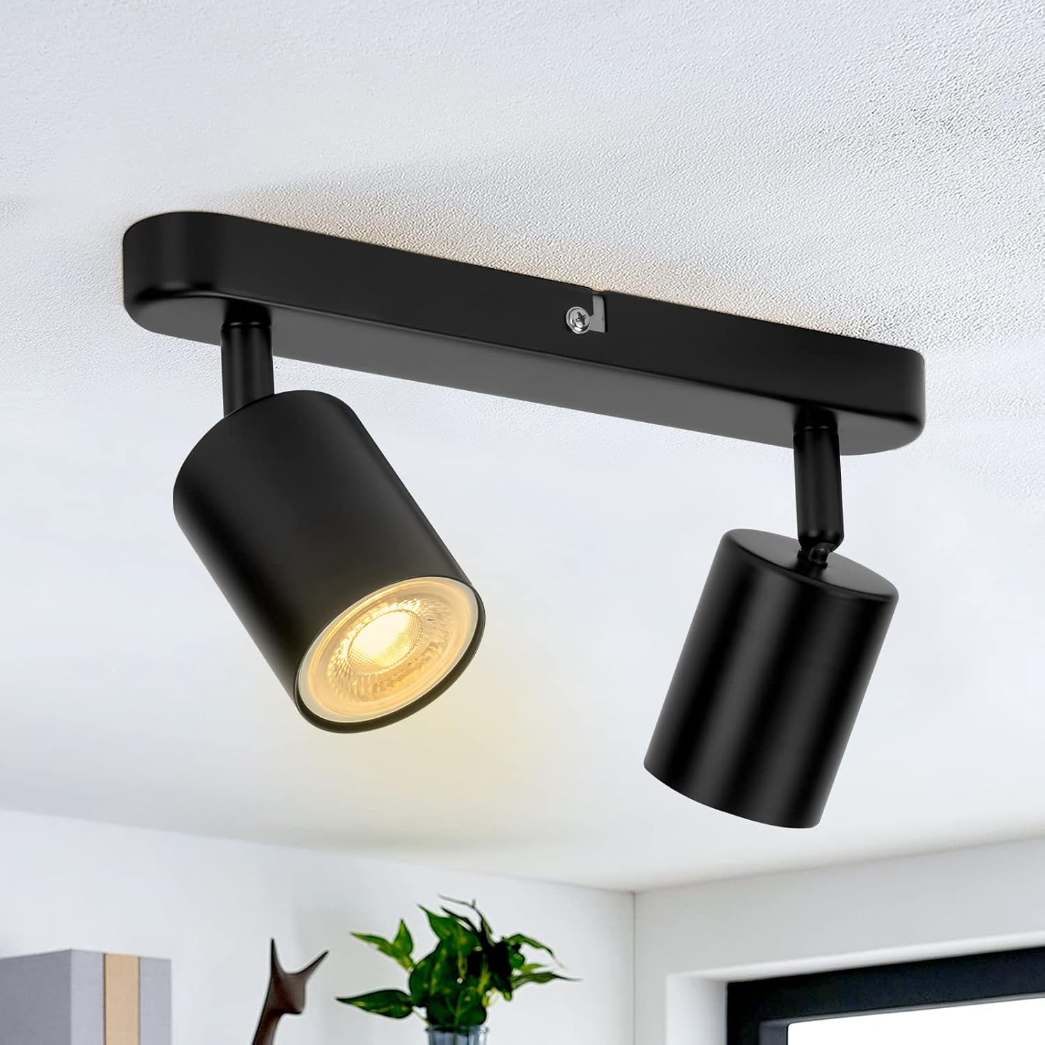 wowatt 2 Way Ceiling Spotlight GU10 Rotatable LED Ceiling Light Fitting Black, M...
