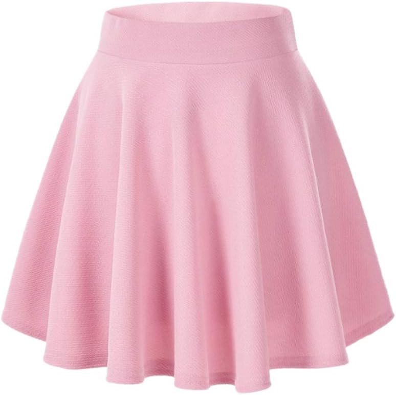 Afibi Casual Mini Stretch Waist Flared Plain Pleated Skater Skirt Medium Pink